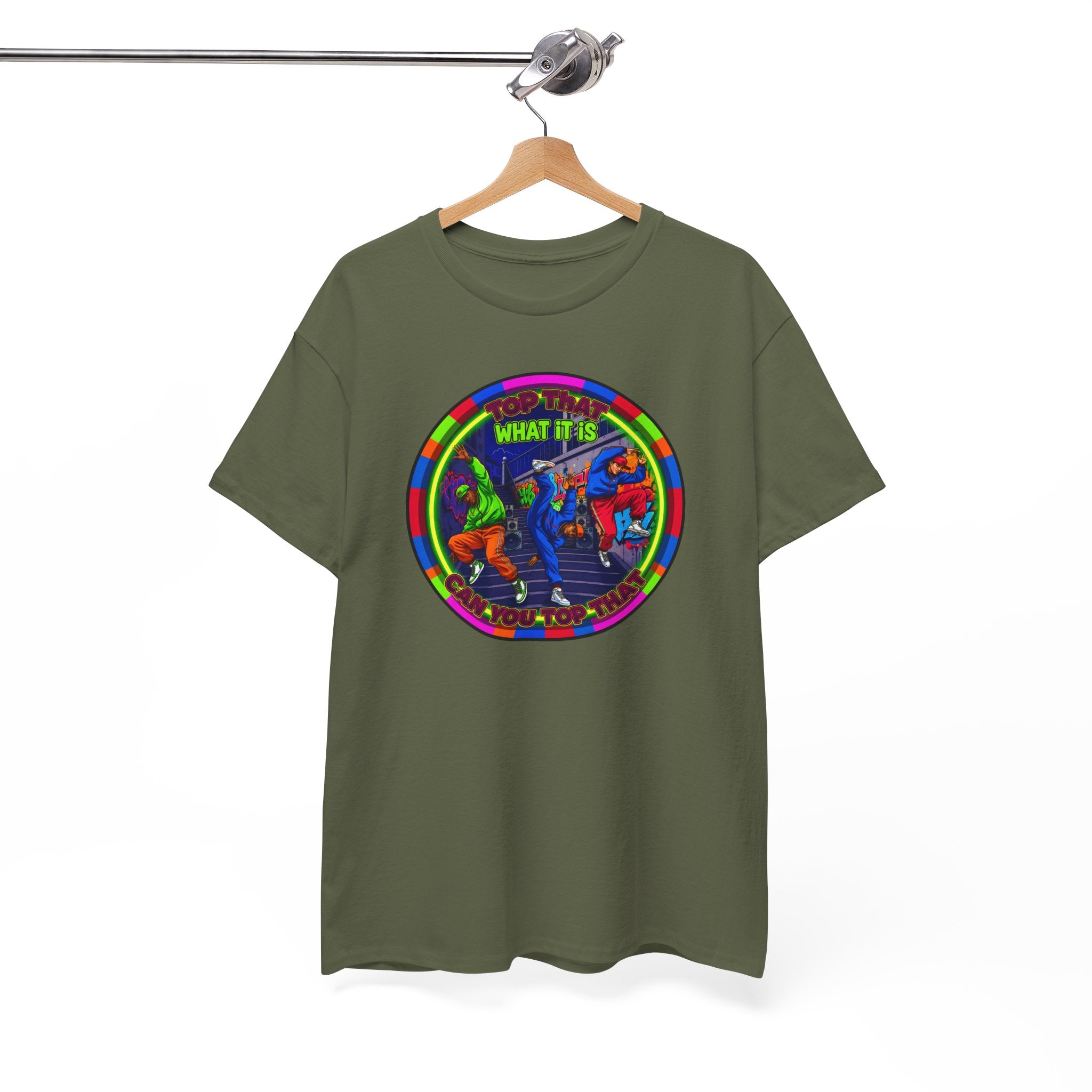 Dance Crew T-Shirt – "Top That What It Is" Retro Neon Graphic Tee
