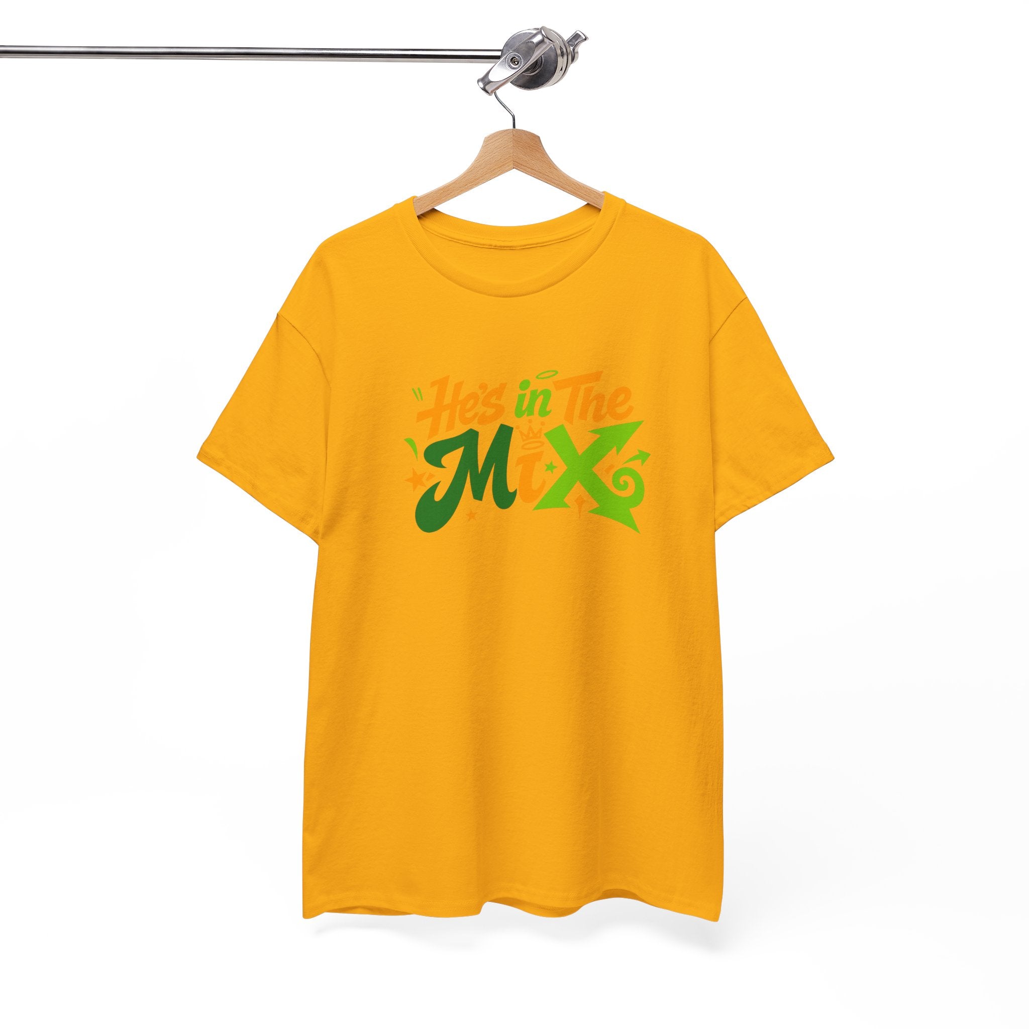 "He's in the Mix" T-Shirt — Retro Green & Orange DJ/Music Tee
