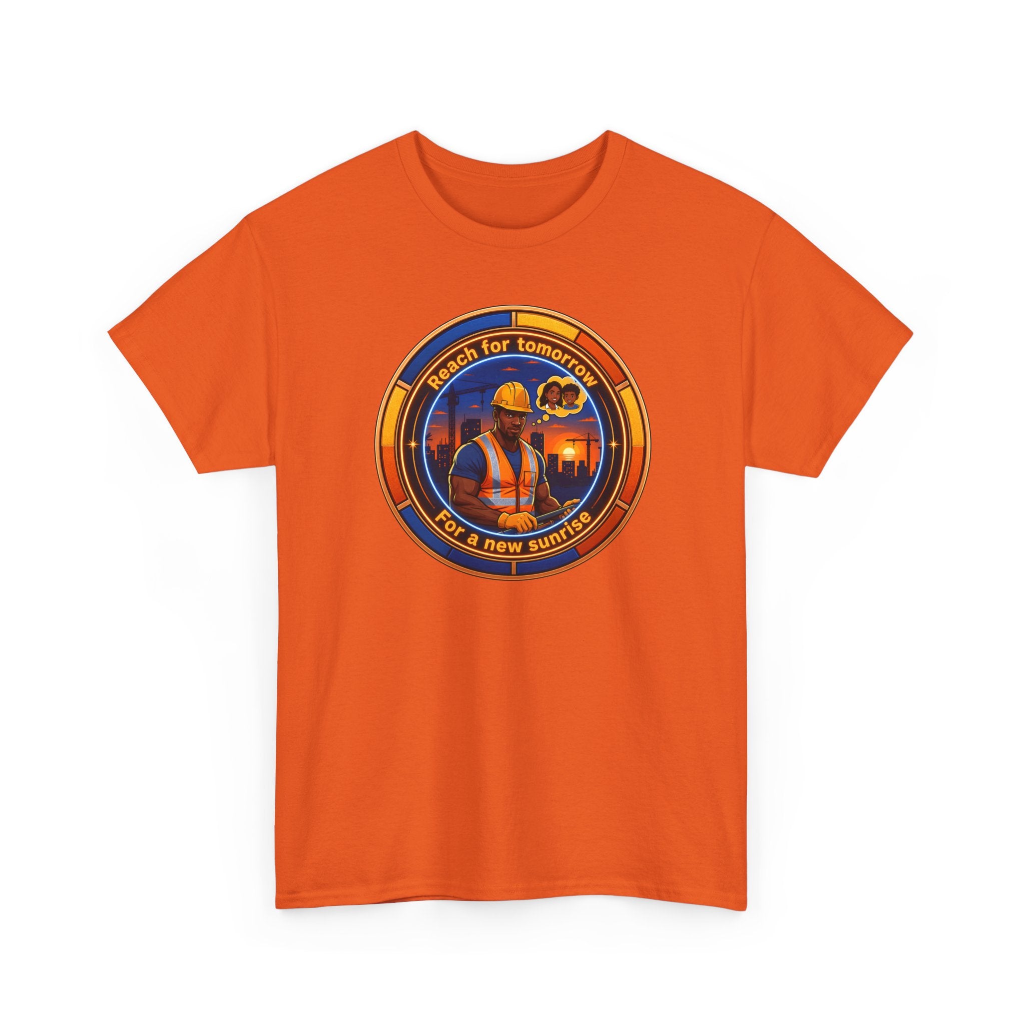 Construction Worker Sunset Tee — “Reach for Tomorrow ” Safety Crew T-Shirt
