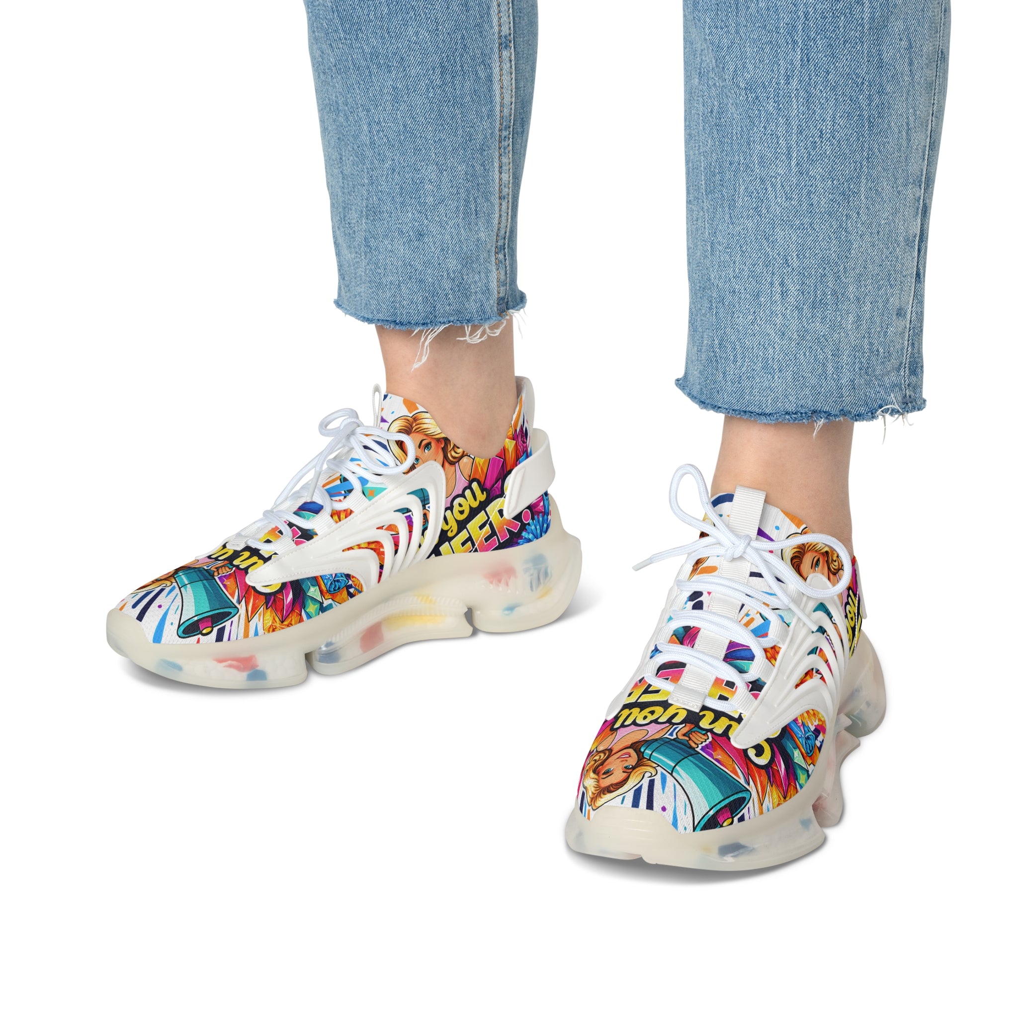 Women's Mesh Sneakers — Colorful Pop Art 'Can You Cheer Graphic Runner