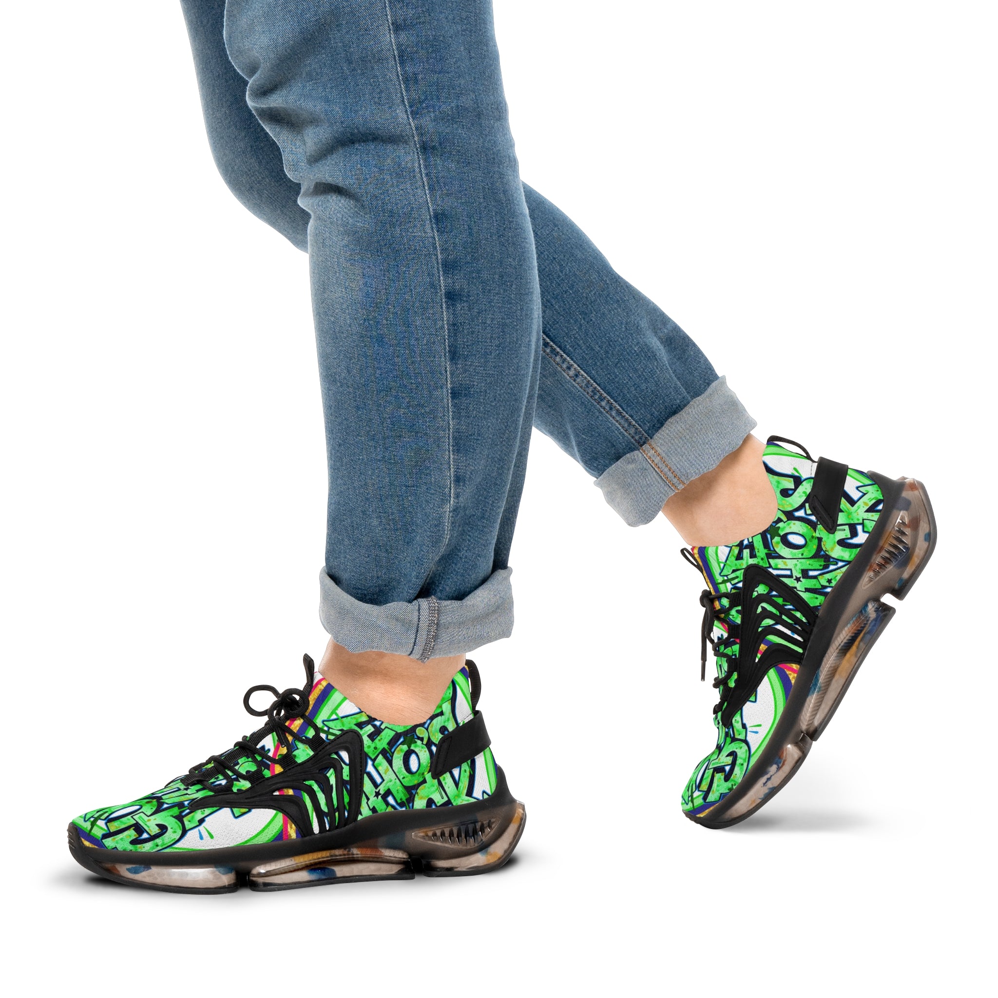 Men's Mesh Sneakers — " Guess Who's Back" Bold Green Graffiti 'Guess Who's Next' Athletic Shoes