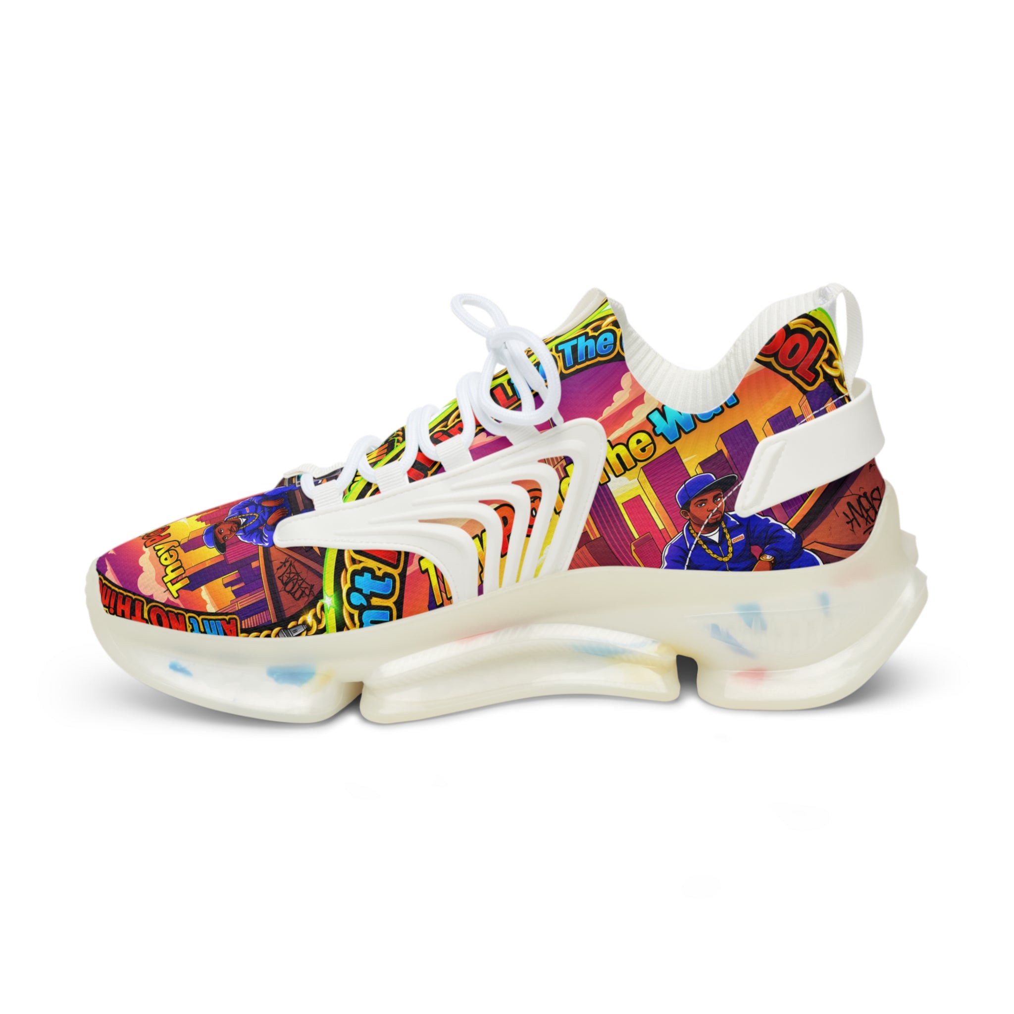 Mesh Sneakers — " Aint Nothing Like The Old School " Retro Neon City Graphic Men's Athletic Shoes