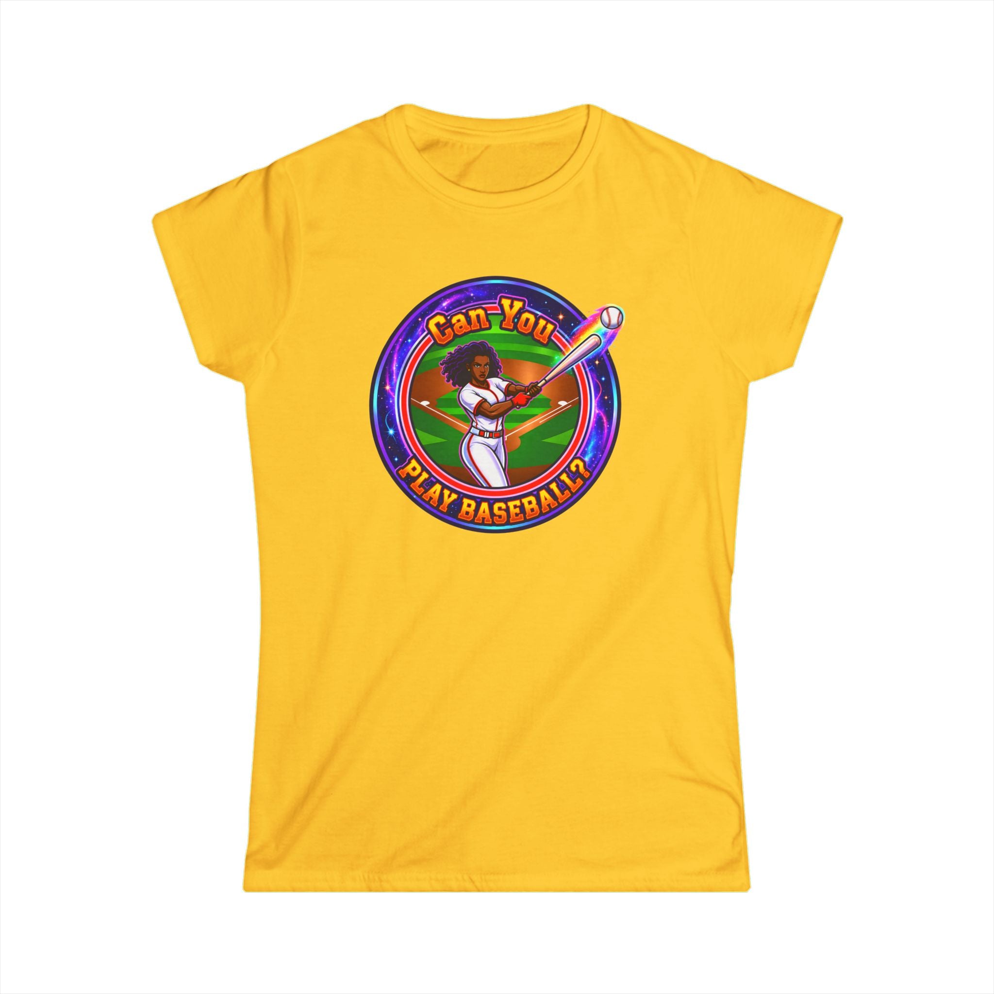 "Can You Play Baseball" Women's Baseball Tee – Feminine Softstyle Baseball Shirt