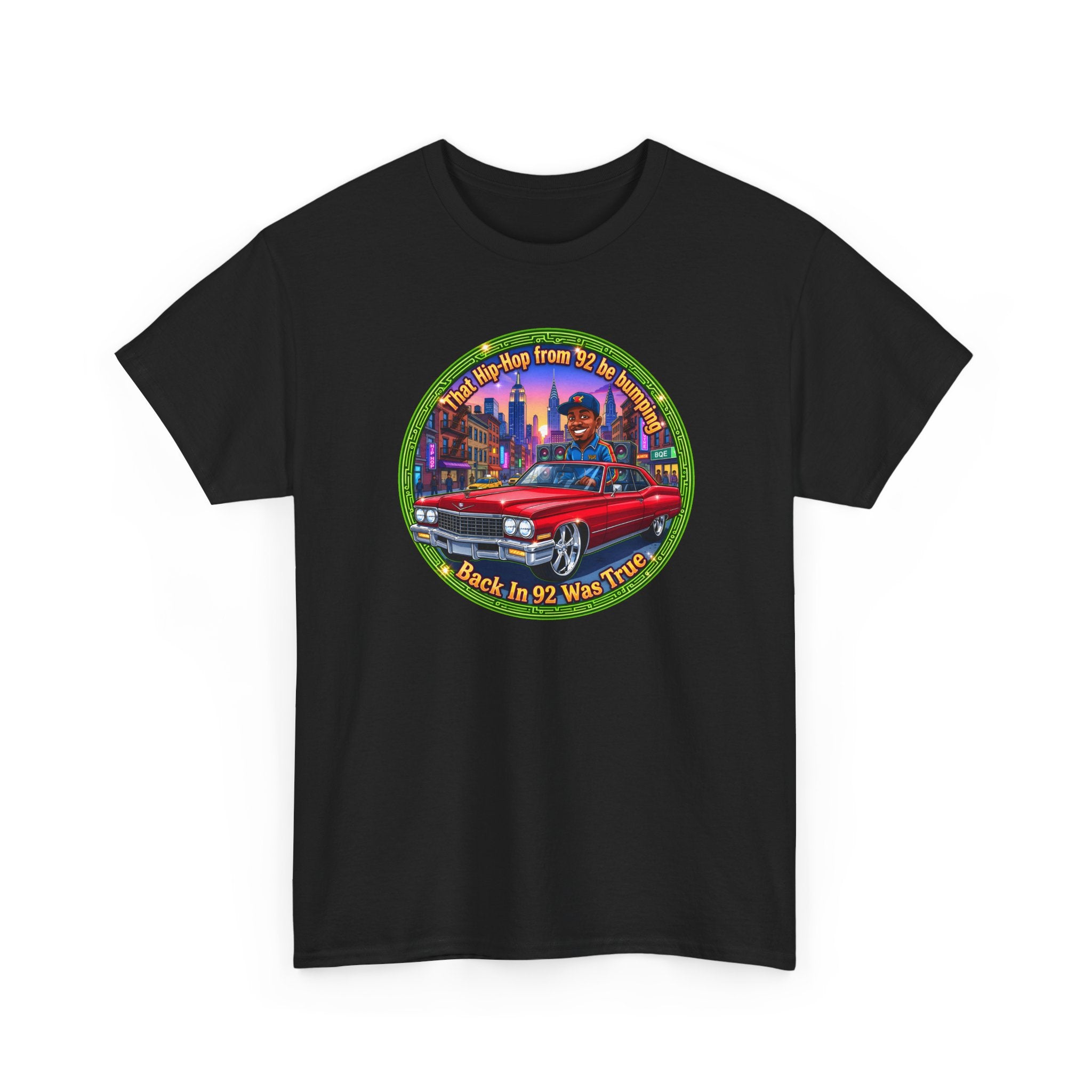 Vintage Red Convertible T-Shirt – “That Hip-hop From 92 Be Bumping" Retro City Cruise Tee