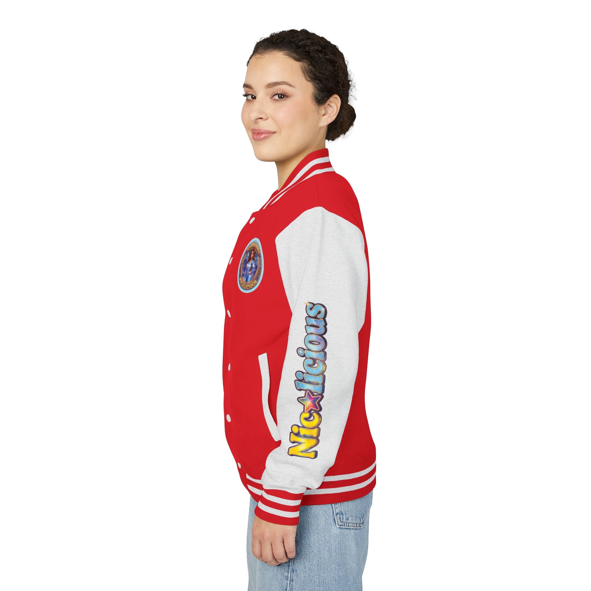 "Nicalicious" Letterman Jacket - Retro Pinup Graphic Varsity Bomber