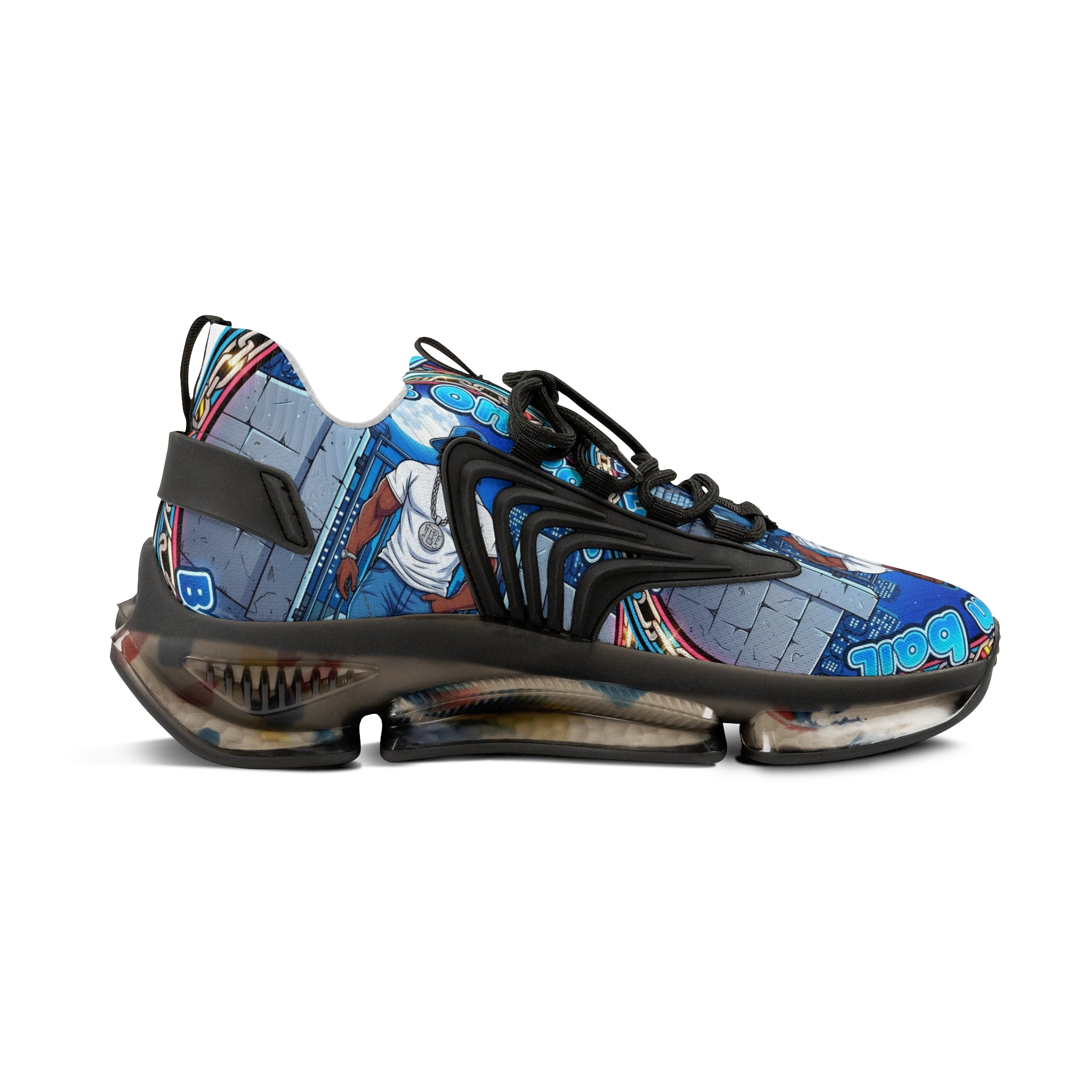 Men's Graphic Mesh Sneakers — " Out On Bail" Street Art Portrait Design