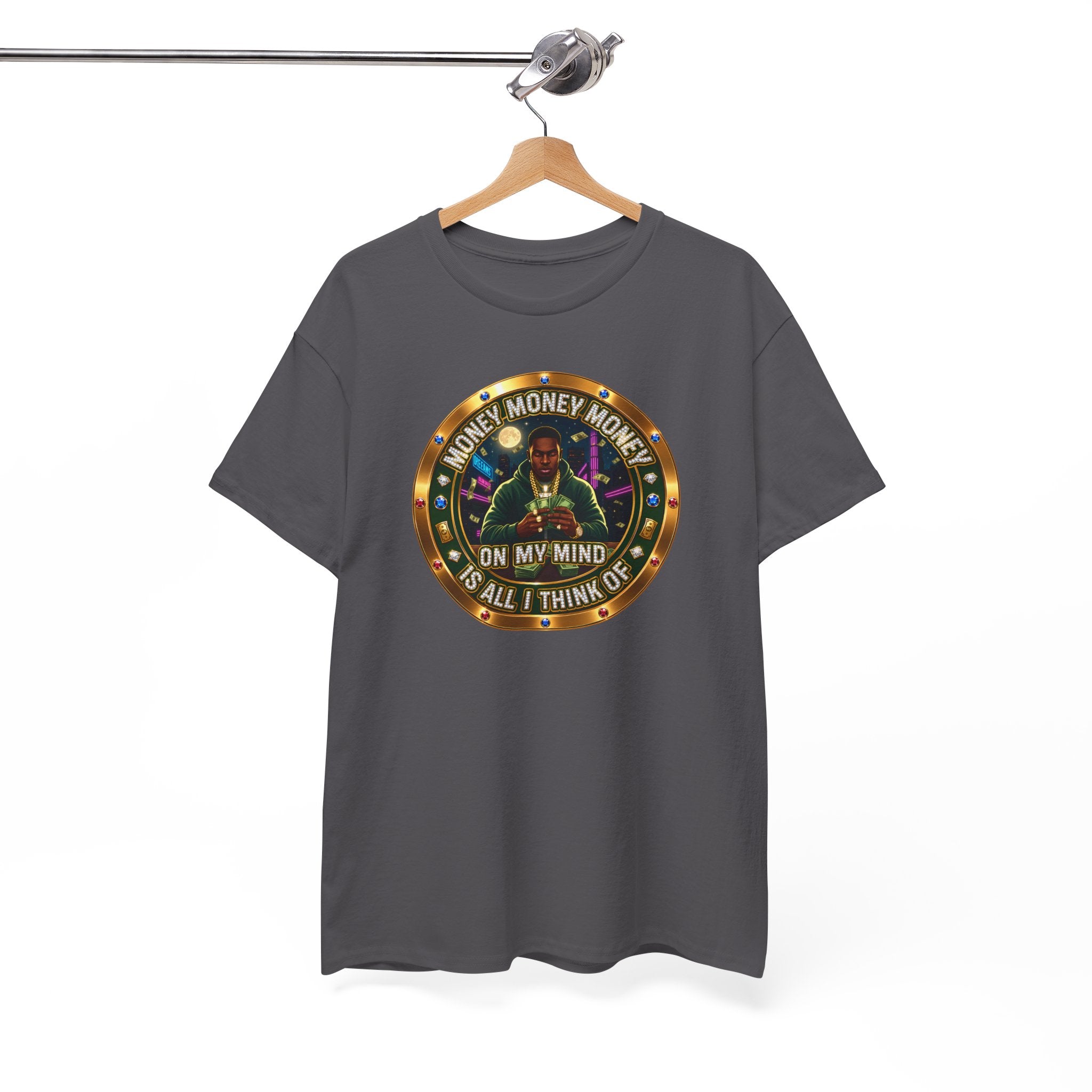 "Money On My Mind" Graphic Tee — Retro Casino Coin Design
