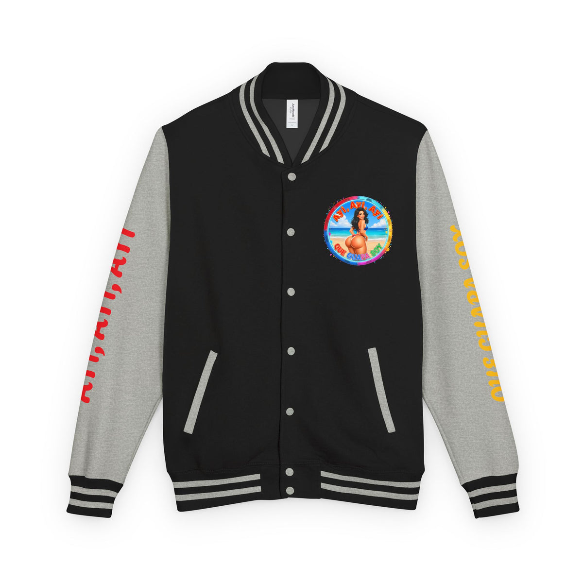 Letterman Jacket – Retro Beach Pinup Varsity Jacket with 'Ayi Ayi Ayi' Graphic