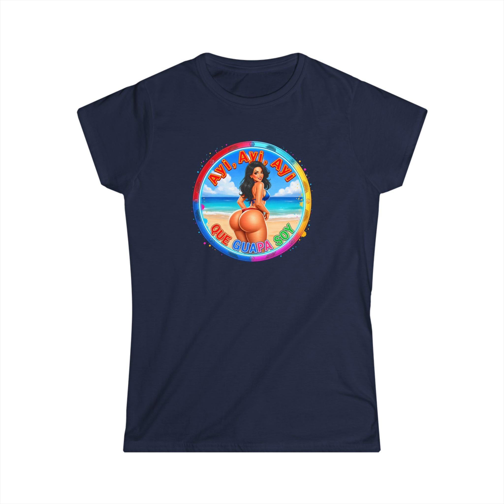 Women's Tee - Retro Beach Bikini Graphic "Ayi Ayi Ayi Que Guapa Soy"