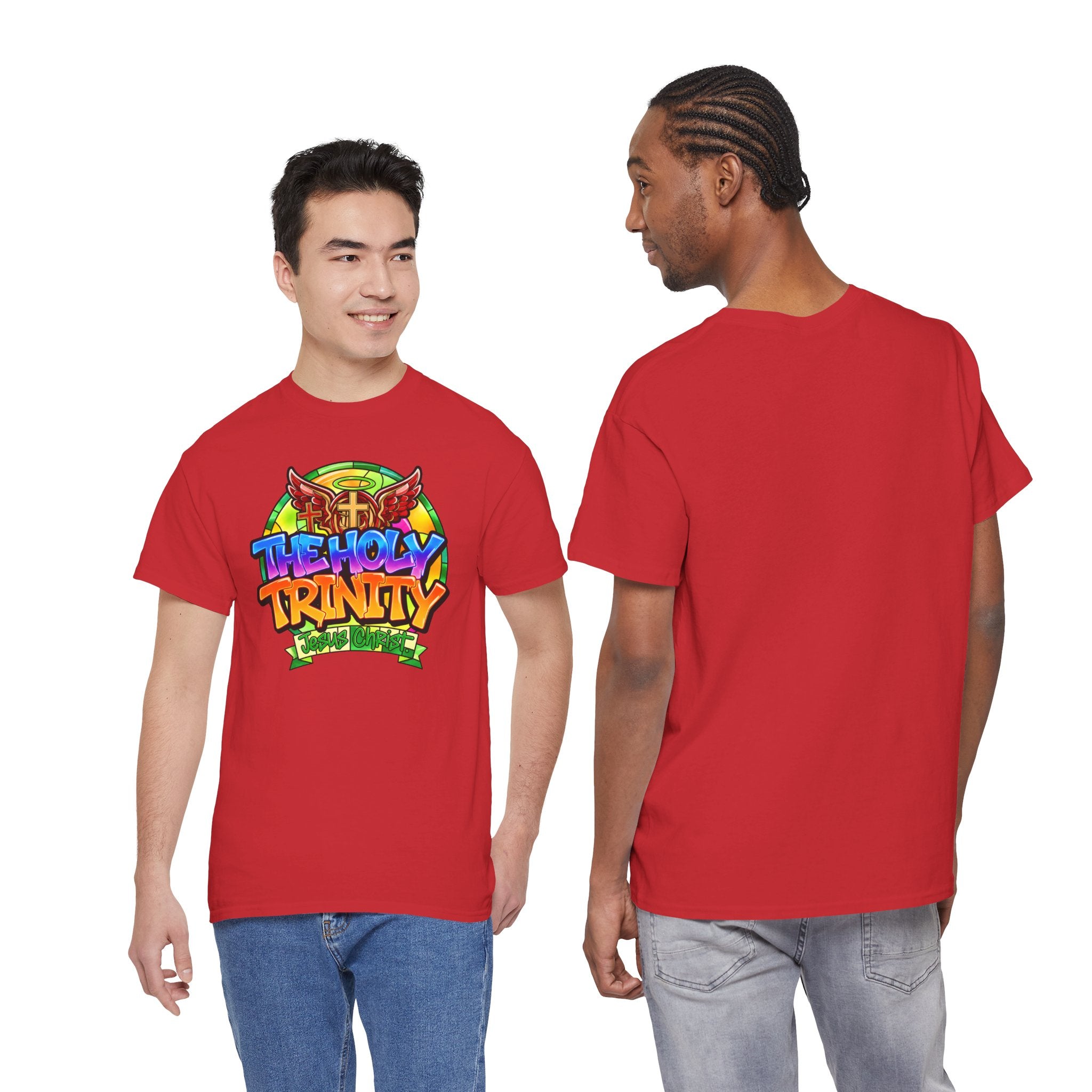 Holy Trinity Graphic Tee — Colorful Faith-Inspired Streetwear T-Shirt