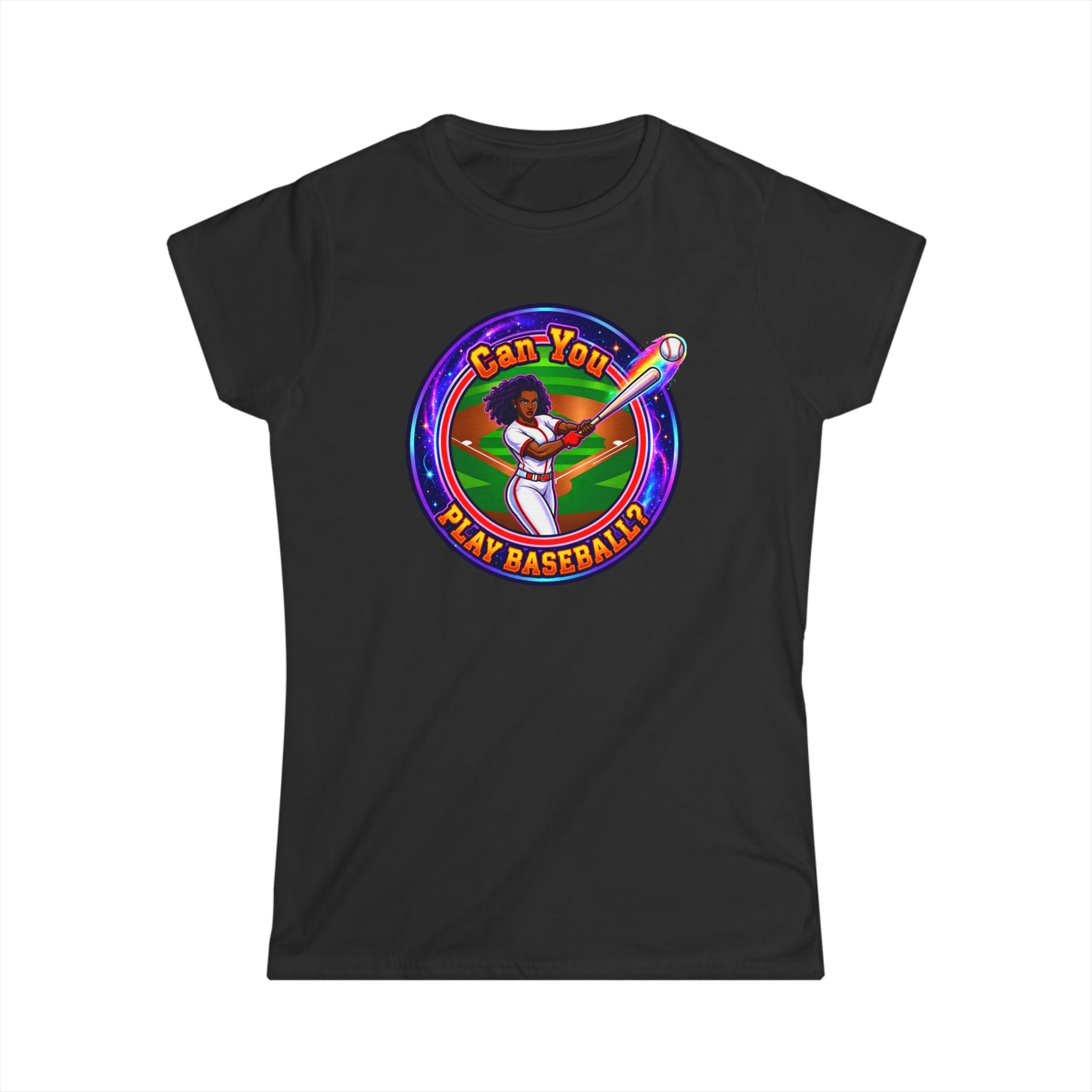 "Can You Play Baseball" Women's Baseball Tee – Feminine Softstyle Baseball Shirt
