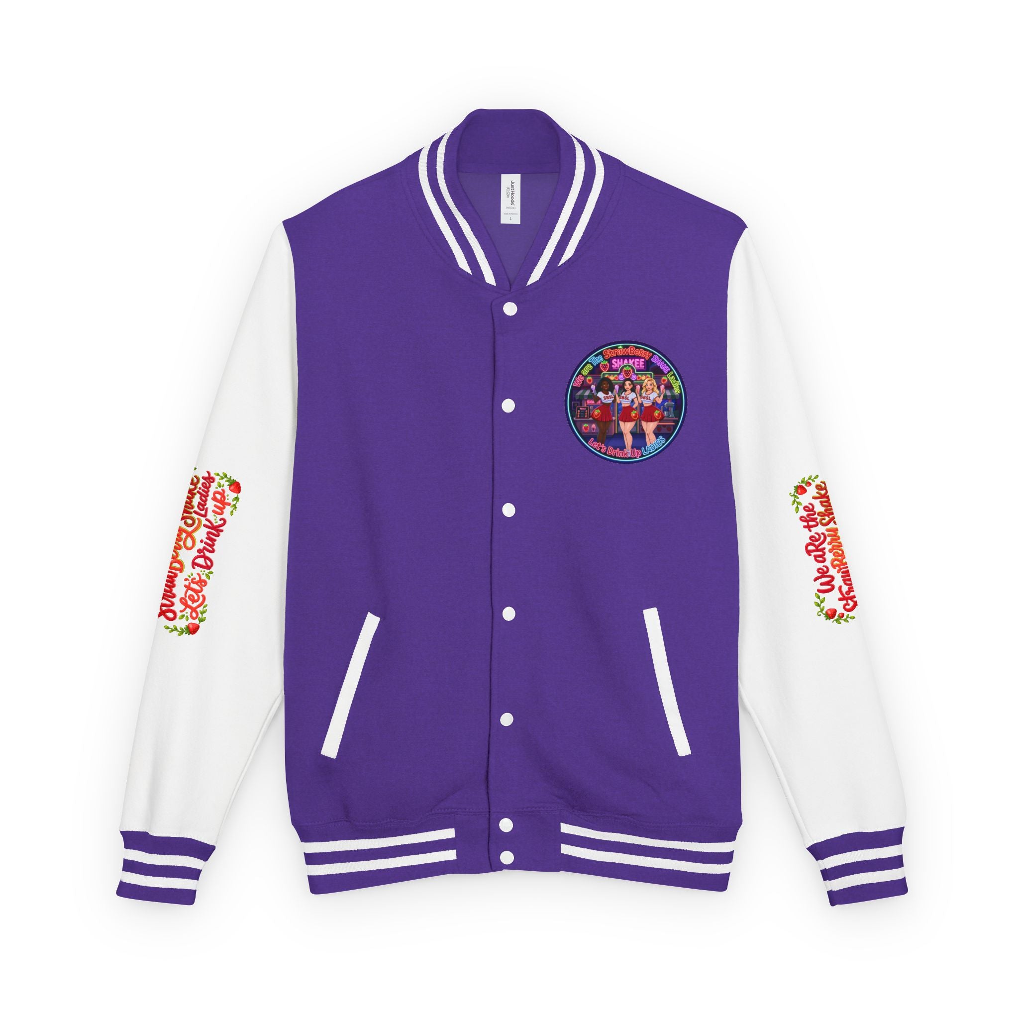 Letterman Jacket —" We Are The Strawberry Shake Ladies " Retro Shakee Cheer Graphic