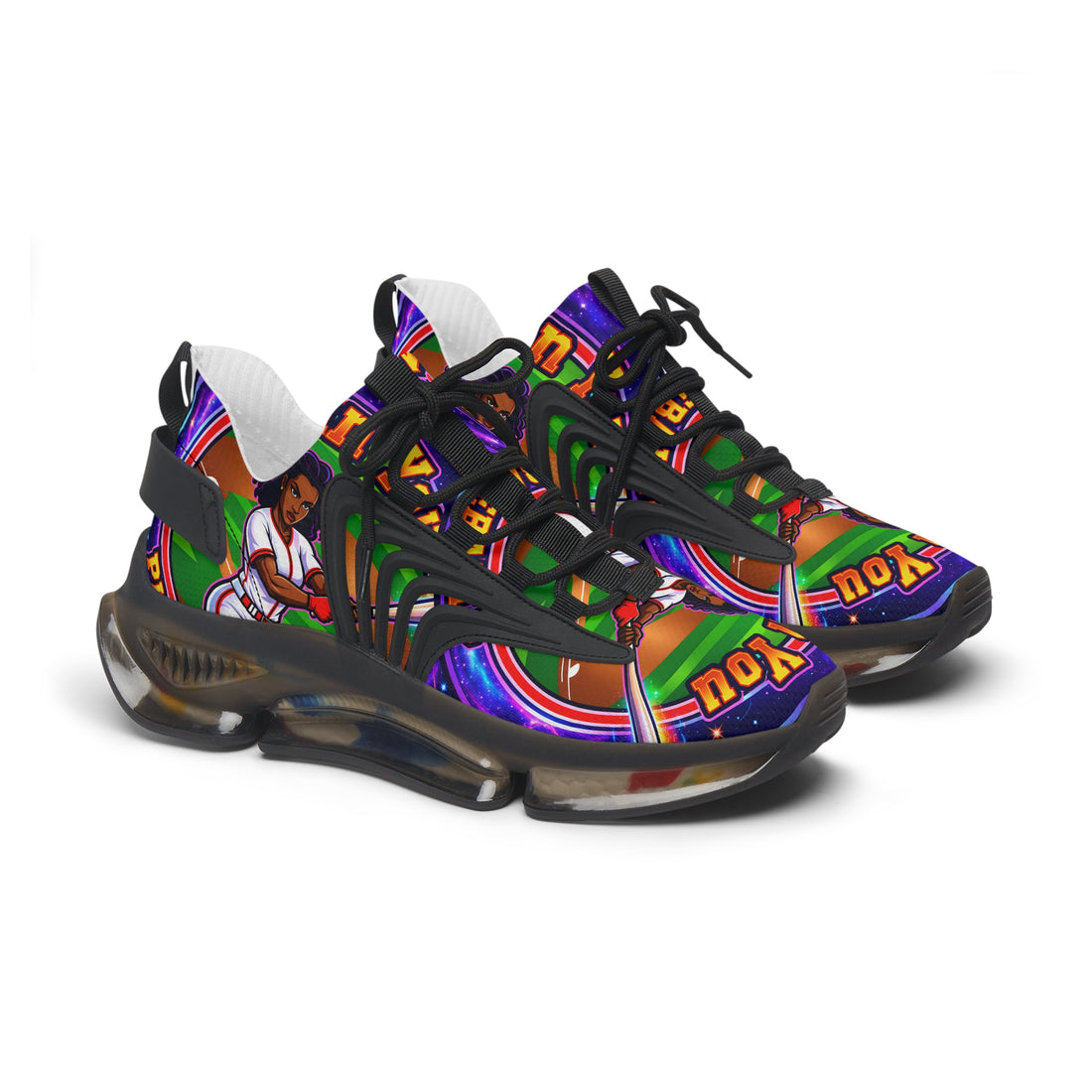 Retro Vibrant "Can You PlayBaseball" Women's Mesh Sneakers — Colorful Graphic Athletic Shoes