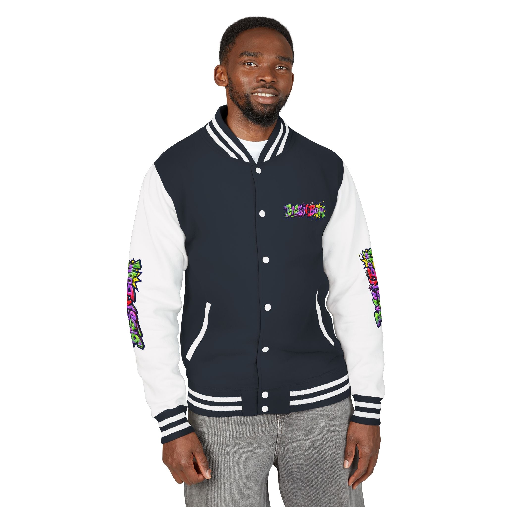 Letterman Jacket — 'Bass N Boom' Graffiti Bomber
