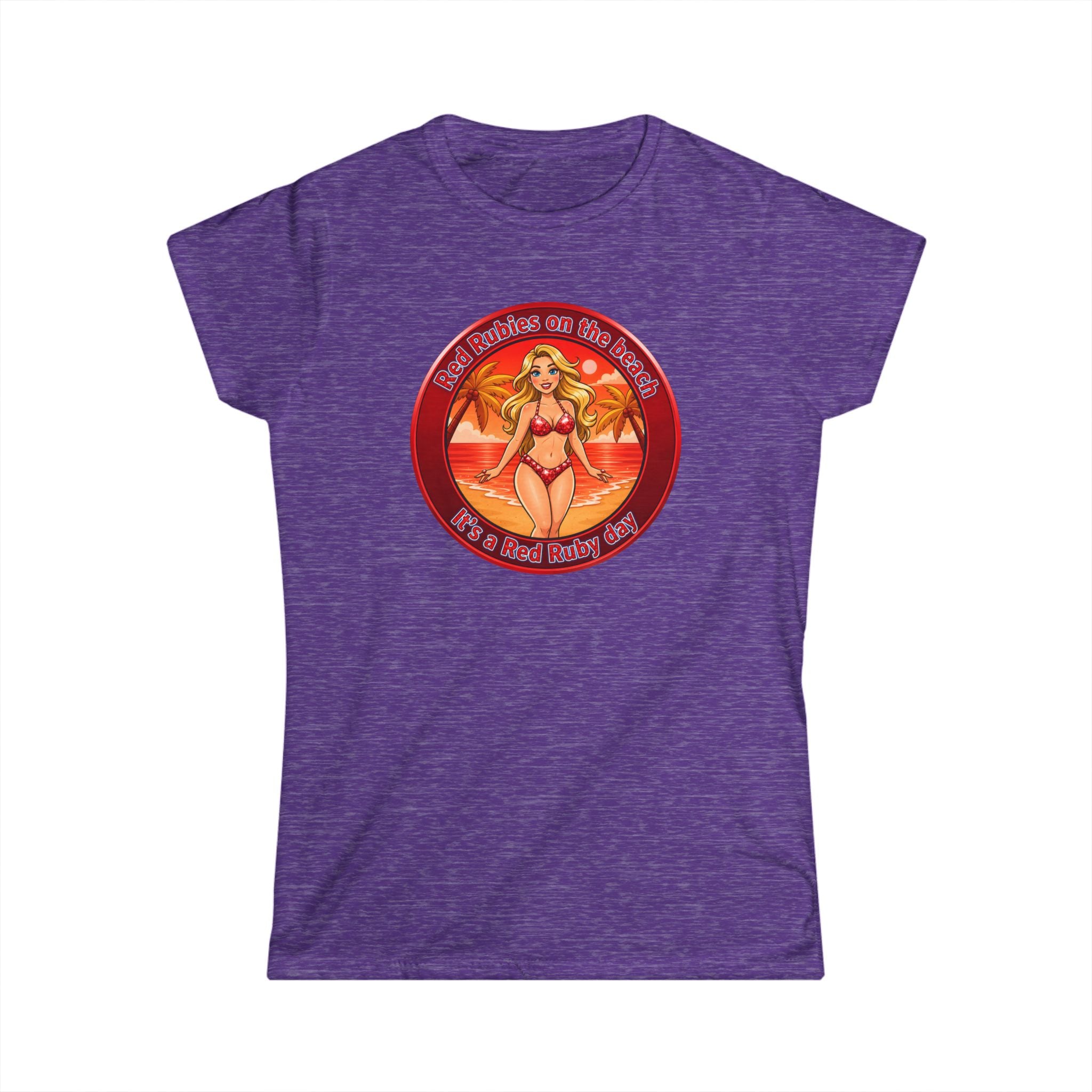 Beach Babe Graphic Tee — "Red Rubies On The Beach" Retro Bikini Design
