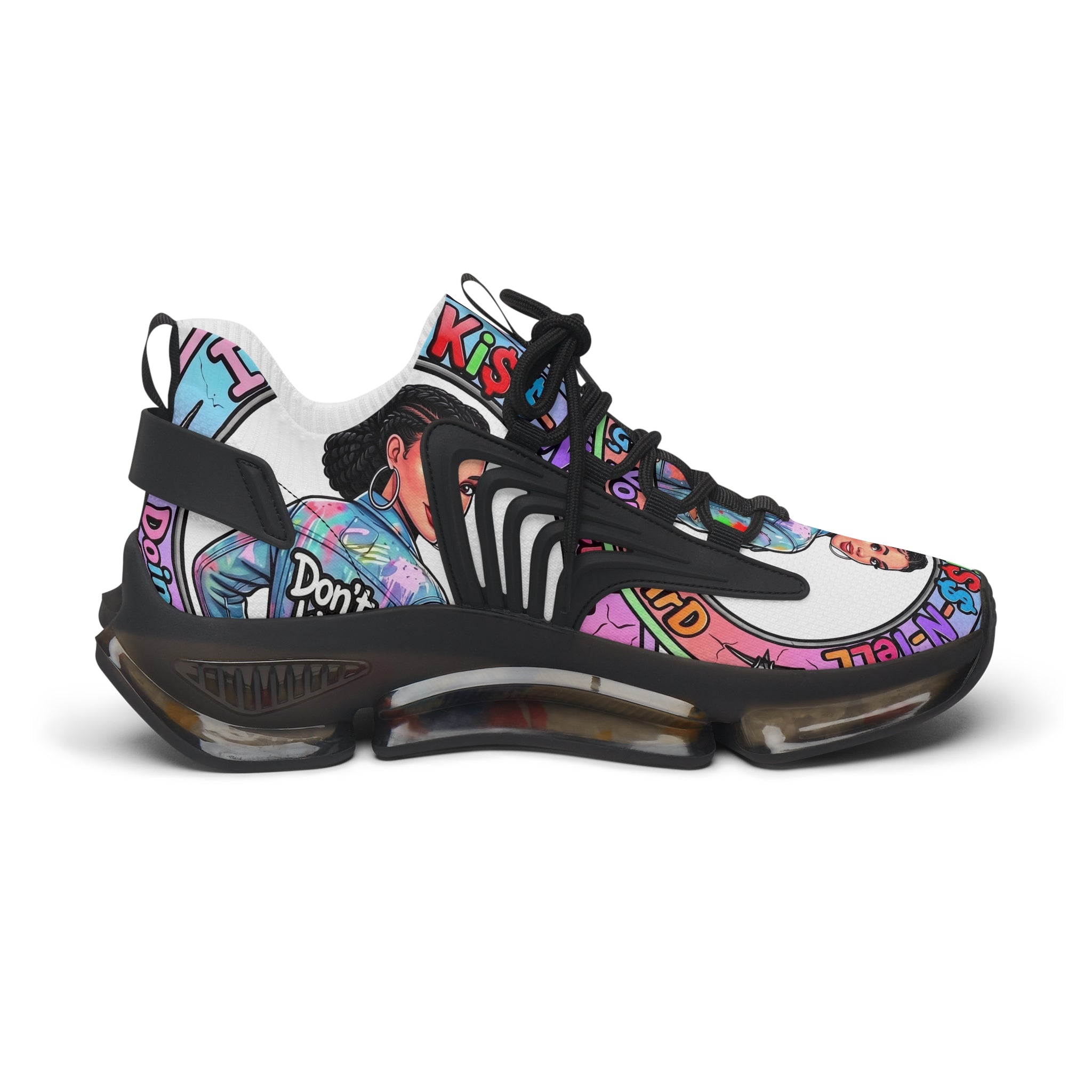 Women’s Mesh Sneakers — " I Don't kiss-N Tell"Colorful Retro Pop Art Design