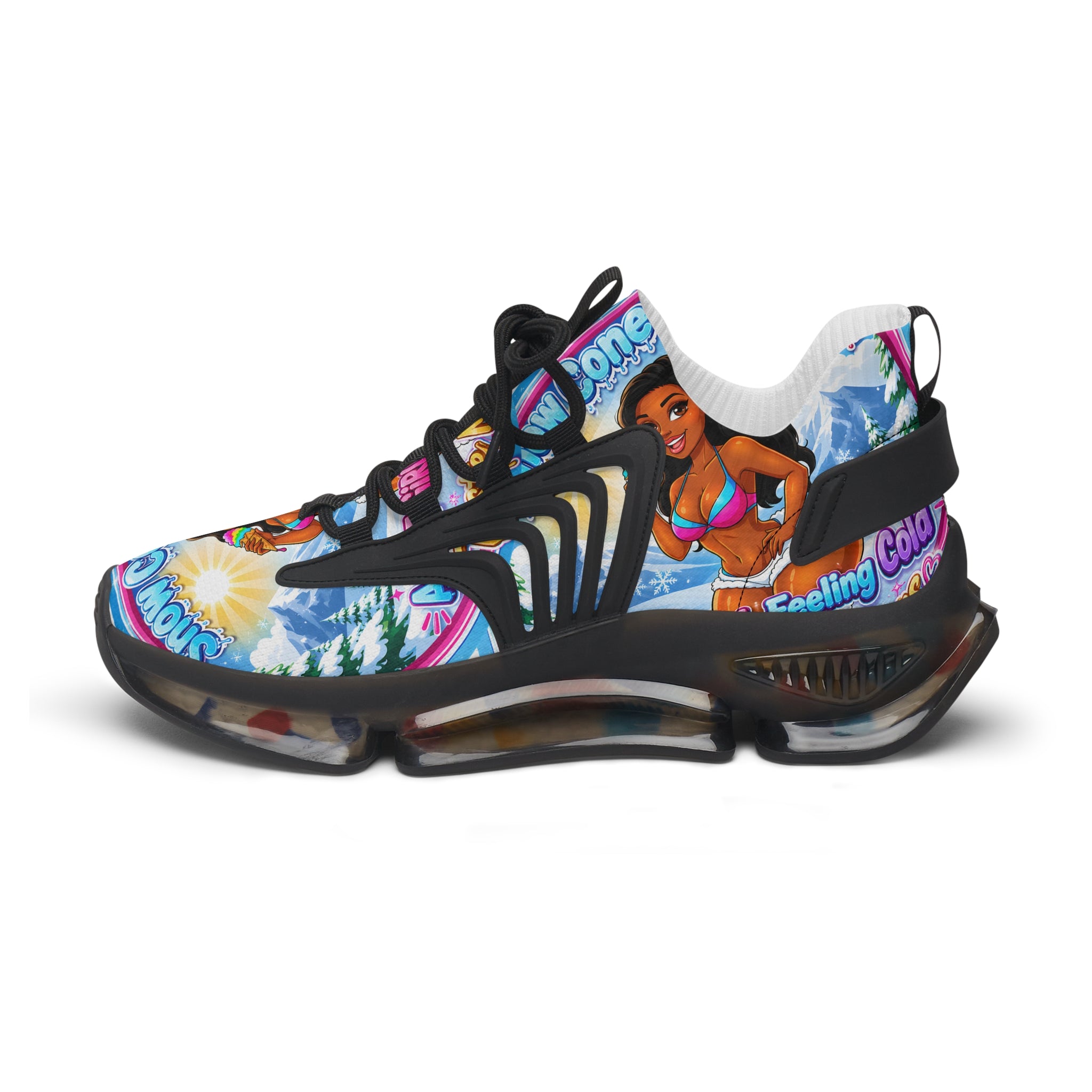 Mesh Sneakers —"Snow Cone Hot Girl " Tropical Ice Cream Girl Graphic