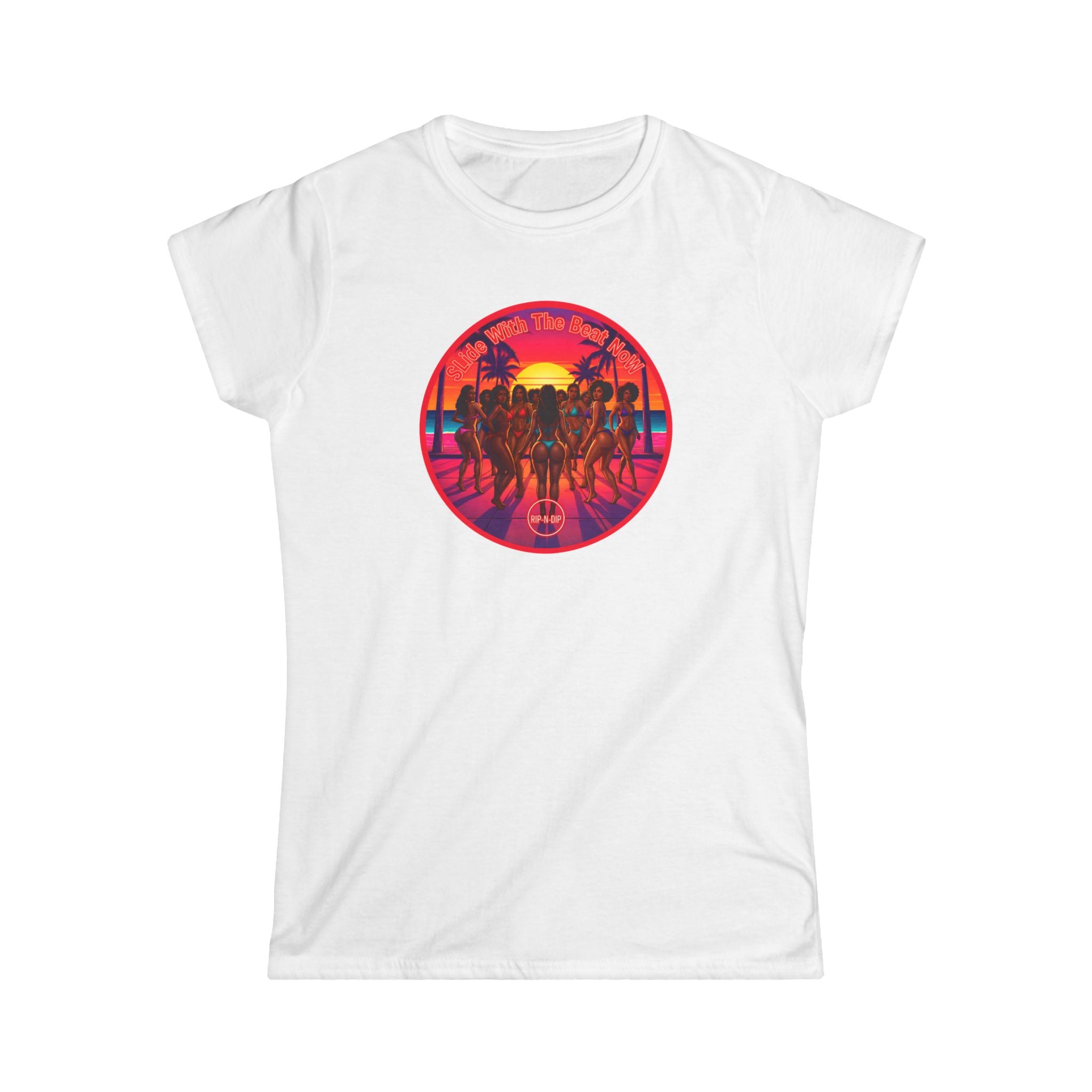 Women's Softstyle Tee — '' Slide With The Best Now" Classic White Crewneck T-Shirt