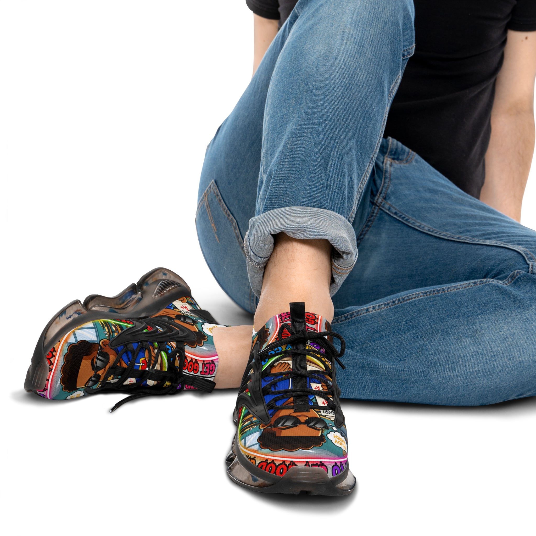 Men's Mesh Sneakers — "I Have To Get Good Grades" Colorful Urban Cartoon Print Athletic Shoes