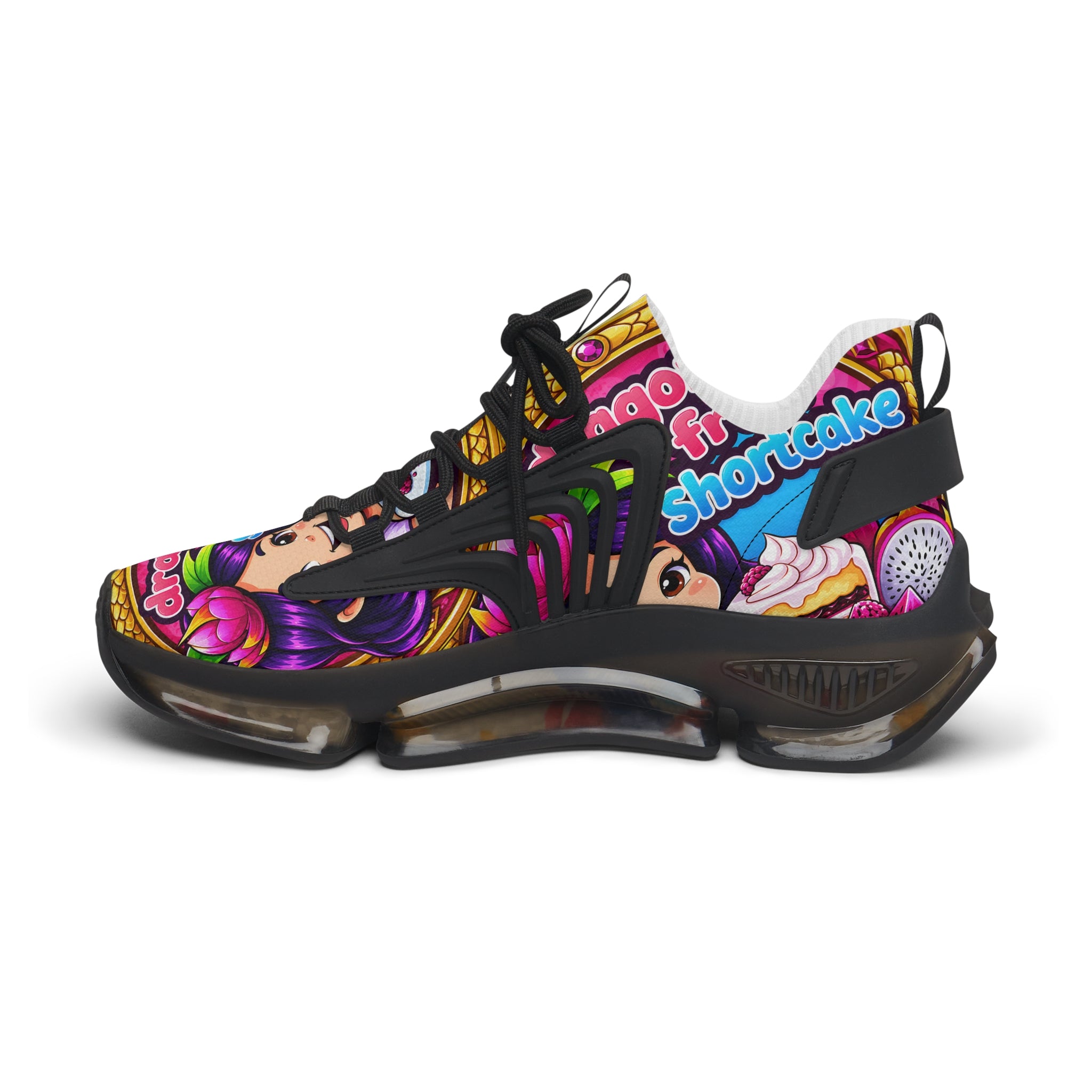 "Dragon Fruit Shortcake" Graphic Women's Mesh Sneakers — Colorful Cartoon Athletic Shoes