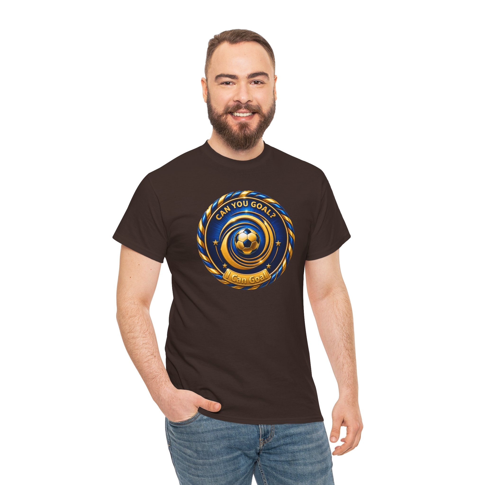 Soccer Badge Tee — "Can You Goal?" Graphic Soccer Shirt