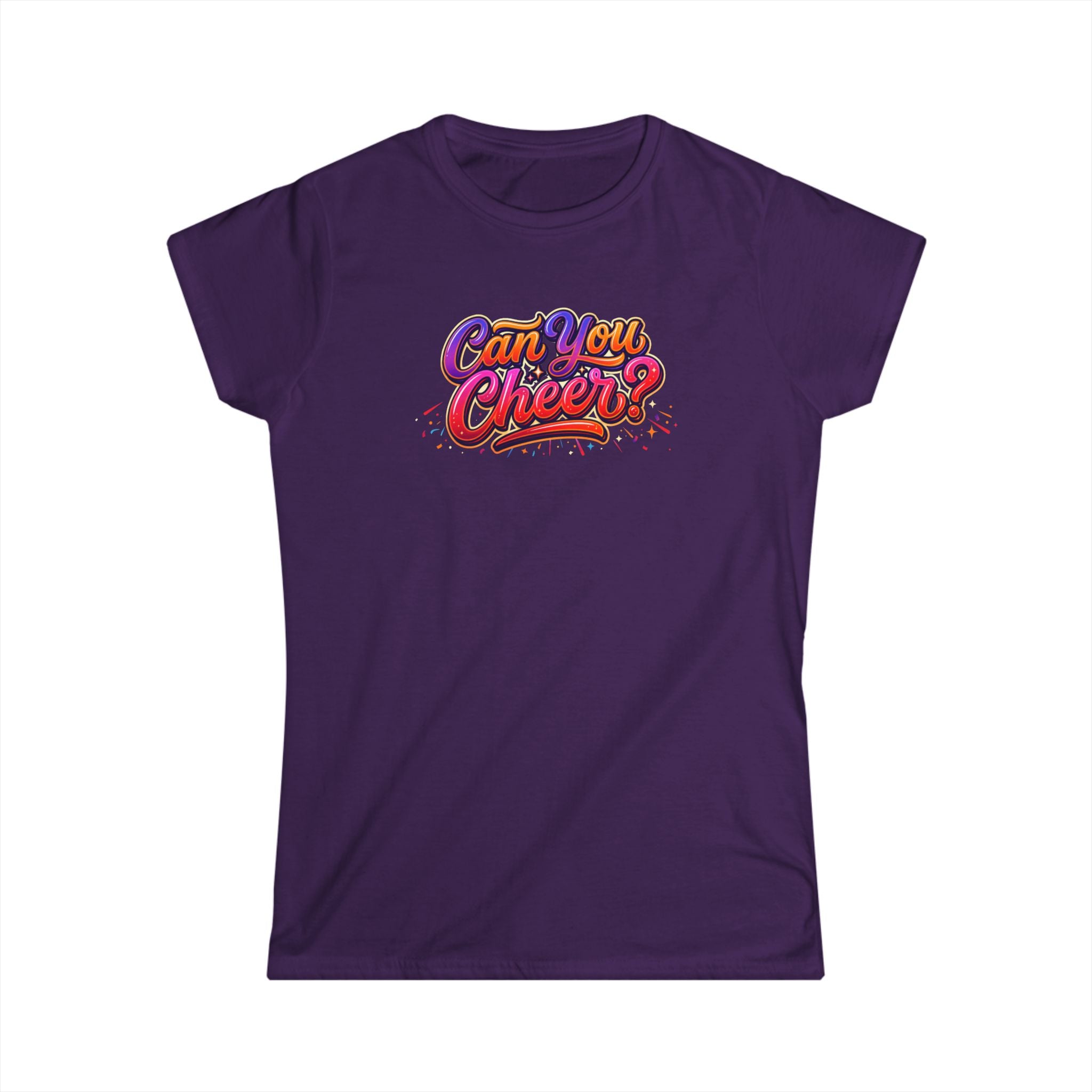 Women's Tee — "Can You Cheer" Colorful Retro Script Graphic
