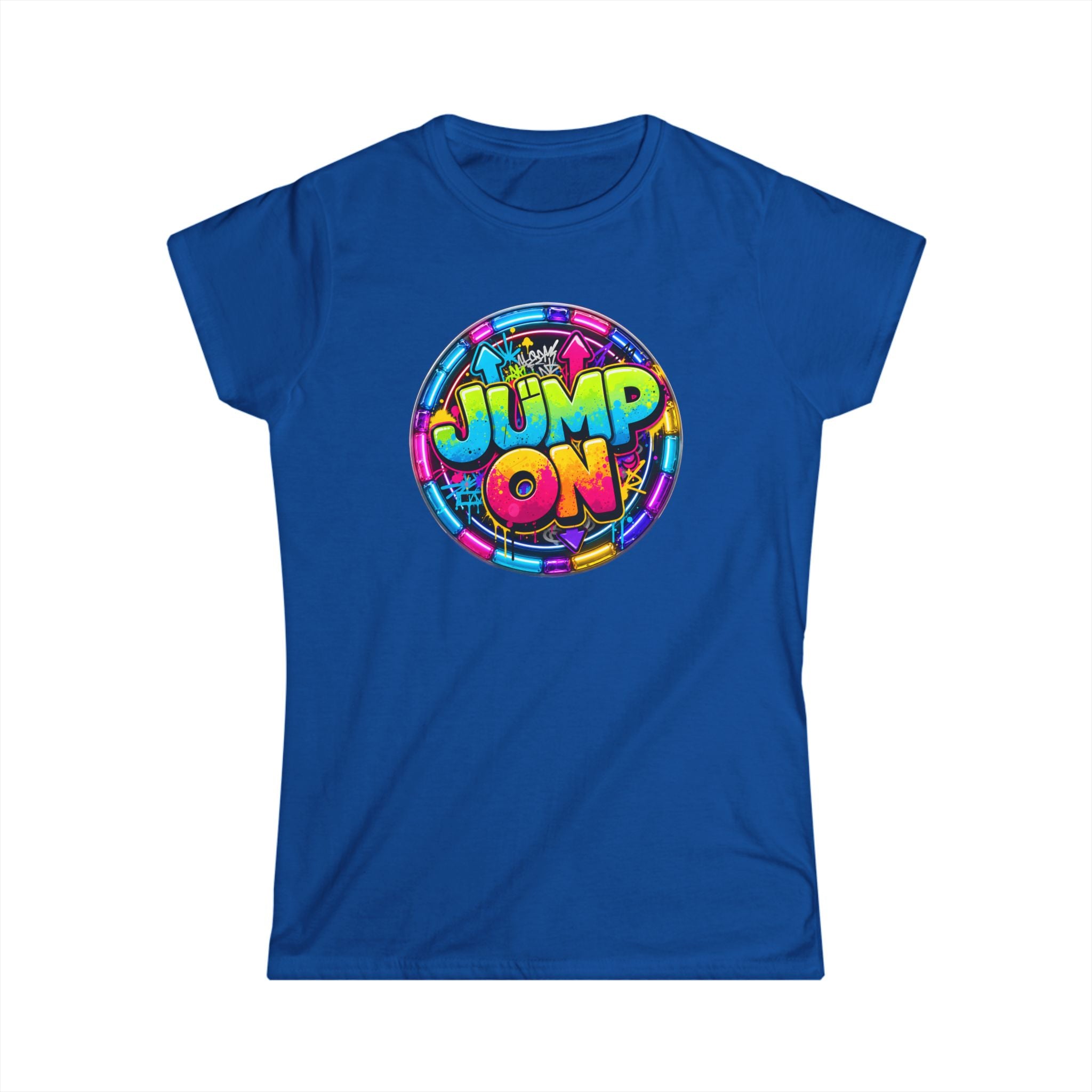 Women’s Tee — " Jump On" Classic White Softstyle Short Sleeve Shirt