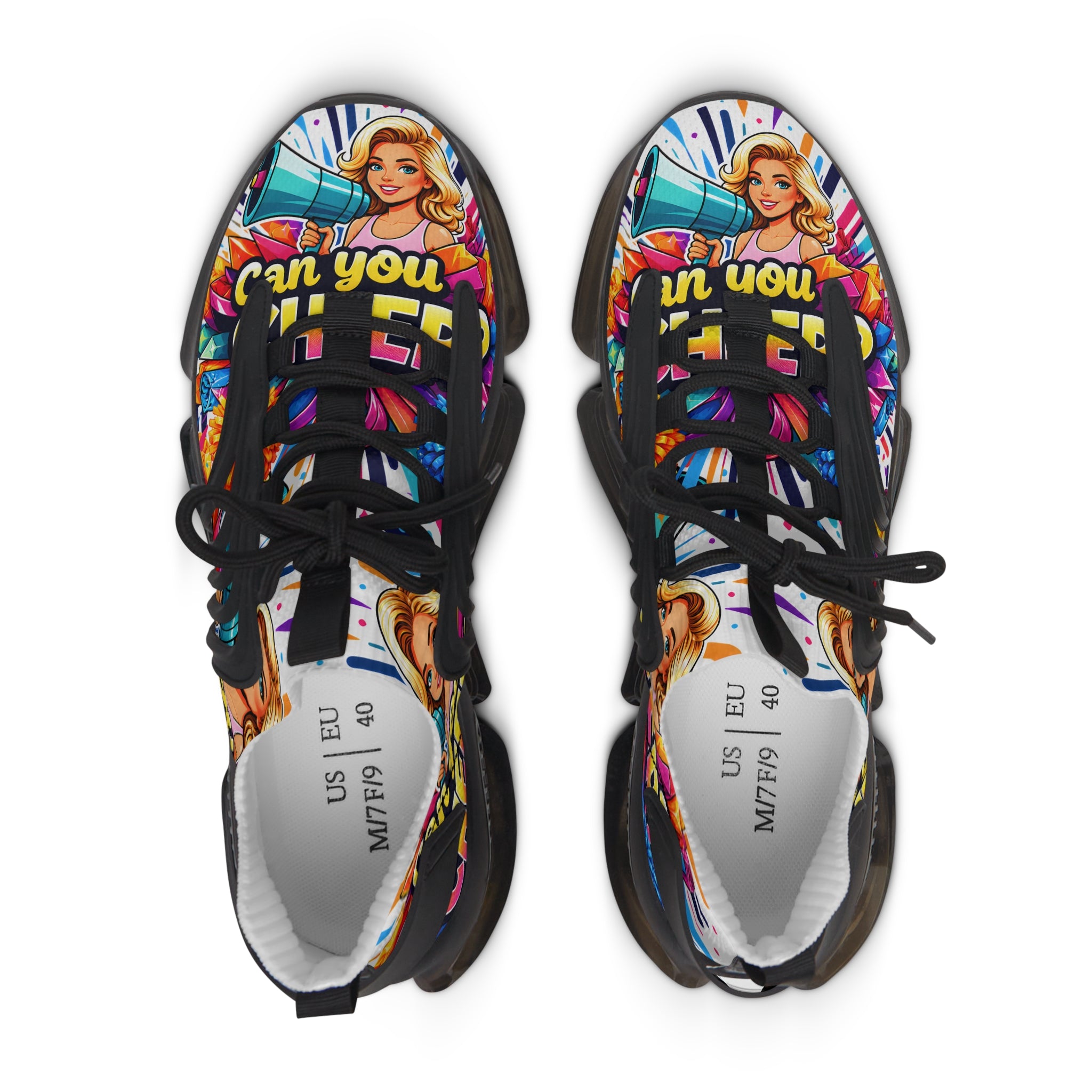 Women's Mesh Sneakers — Colorful Pop Art 'Can You Cheer Graphic Runner