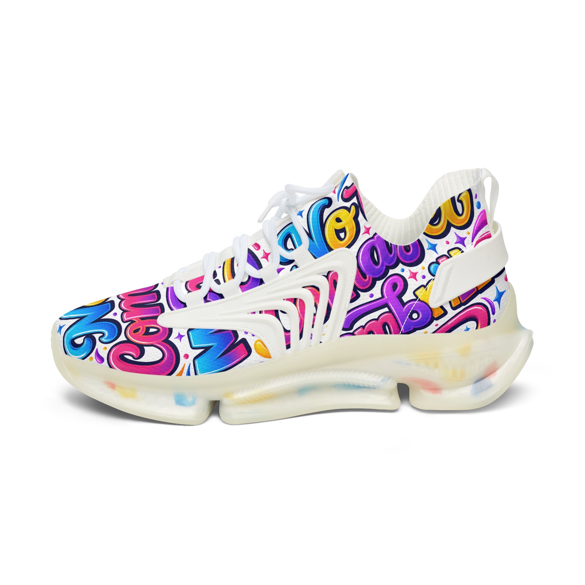 Colorful Graffiti 'No Te Comas El Membrillo" Women's Mesh Sneakers — Funky Streetwear Trainer