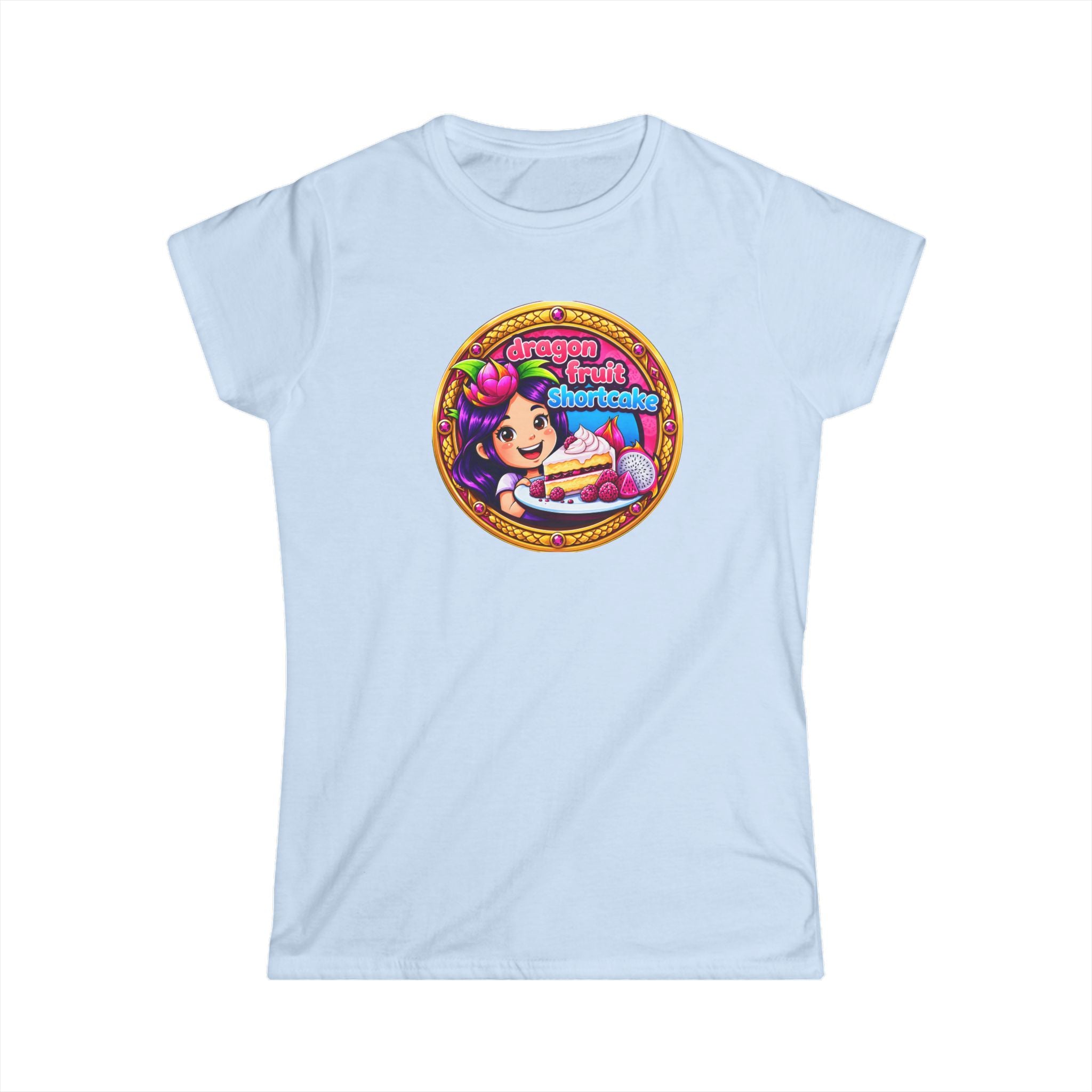 Women’s T‑Shirt — Cute Retro Girl with "Dragon Fruit Shortcake ” Graphic