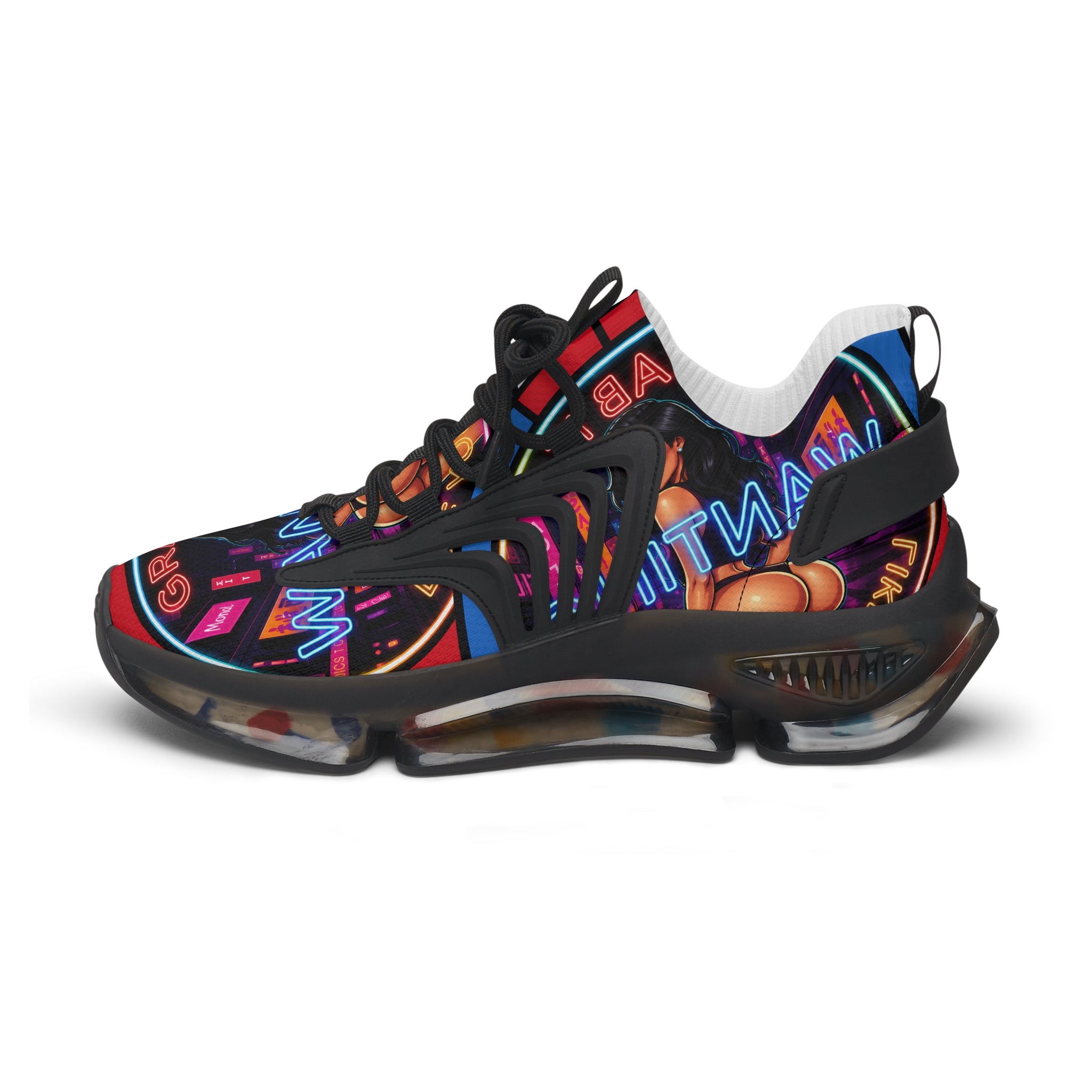 Women's Mesh Sneakers — Bold Neon Graphic Women’s Athletic Shoes :Grab It Wanting" Design