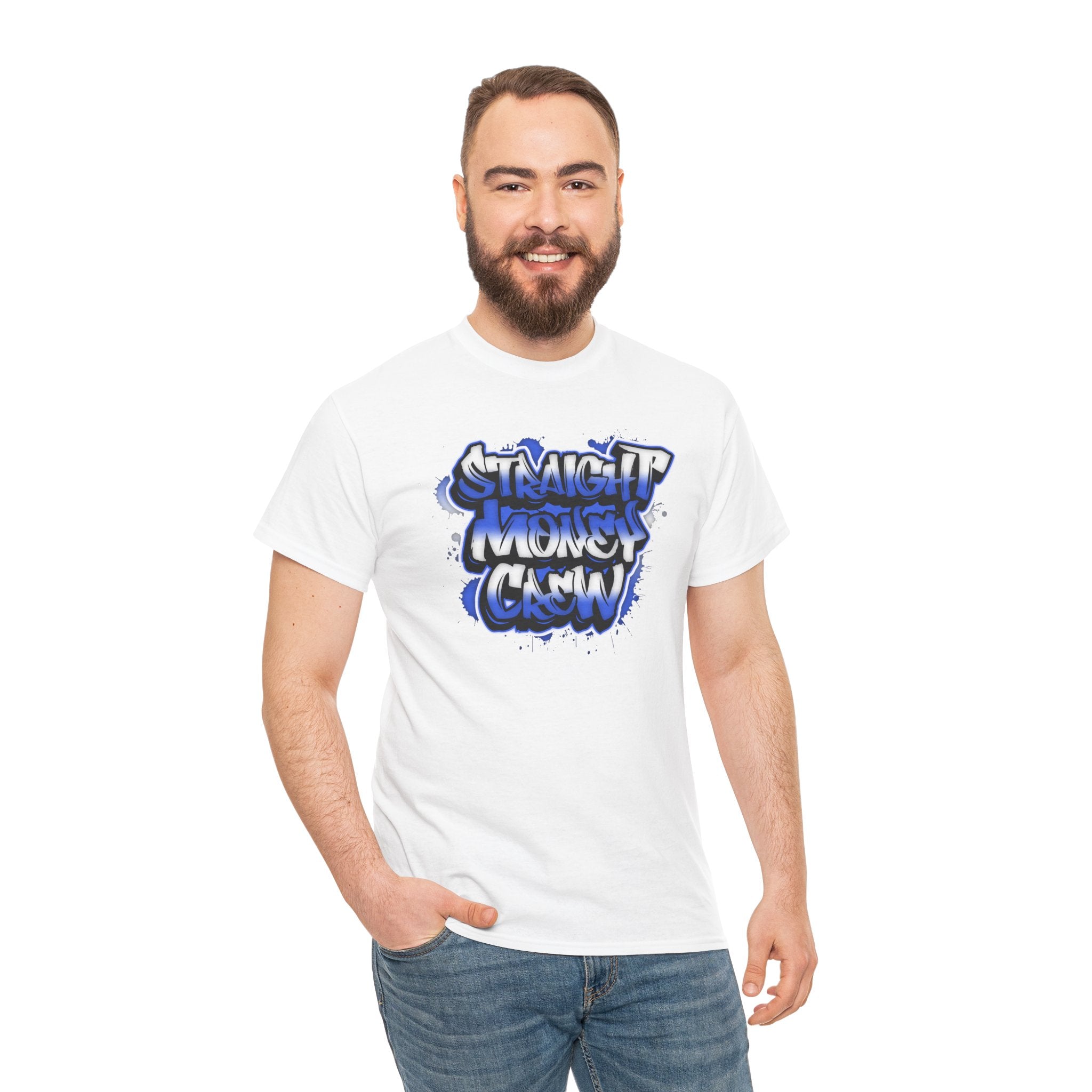 T-Shirt — "Stackin' Money Crew" Blue Graffiti Graphic Tee