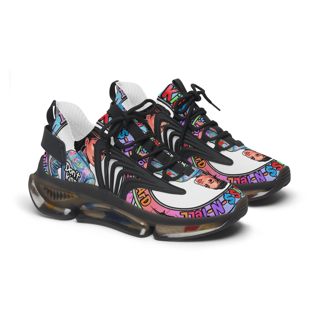 Women’s Mesh Sneakers — " I Don't kiss-N Tell"Colorful Retro Pop Art Design