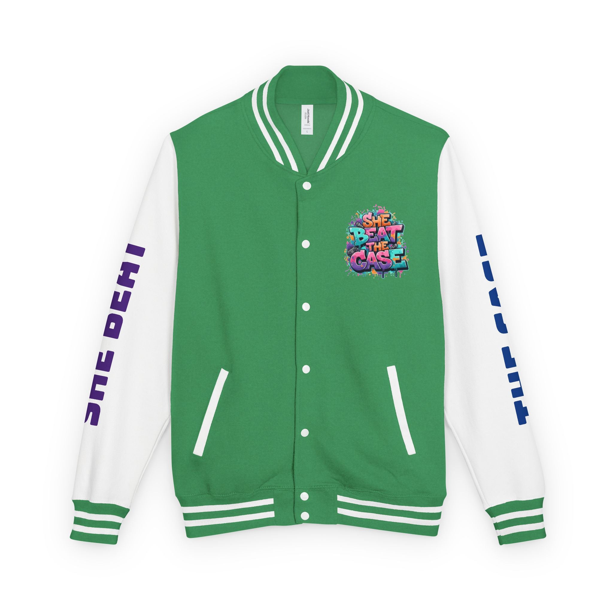 Letterman Jacket — “She Beat the Case” Colorful Graffiti Backprint