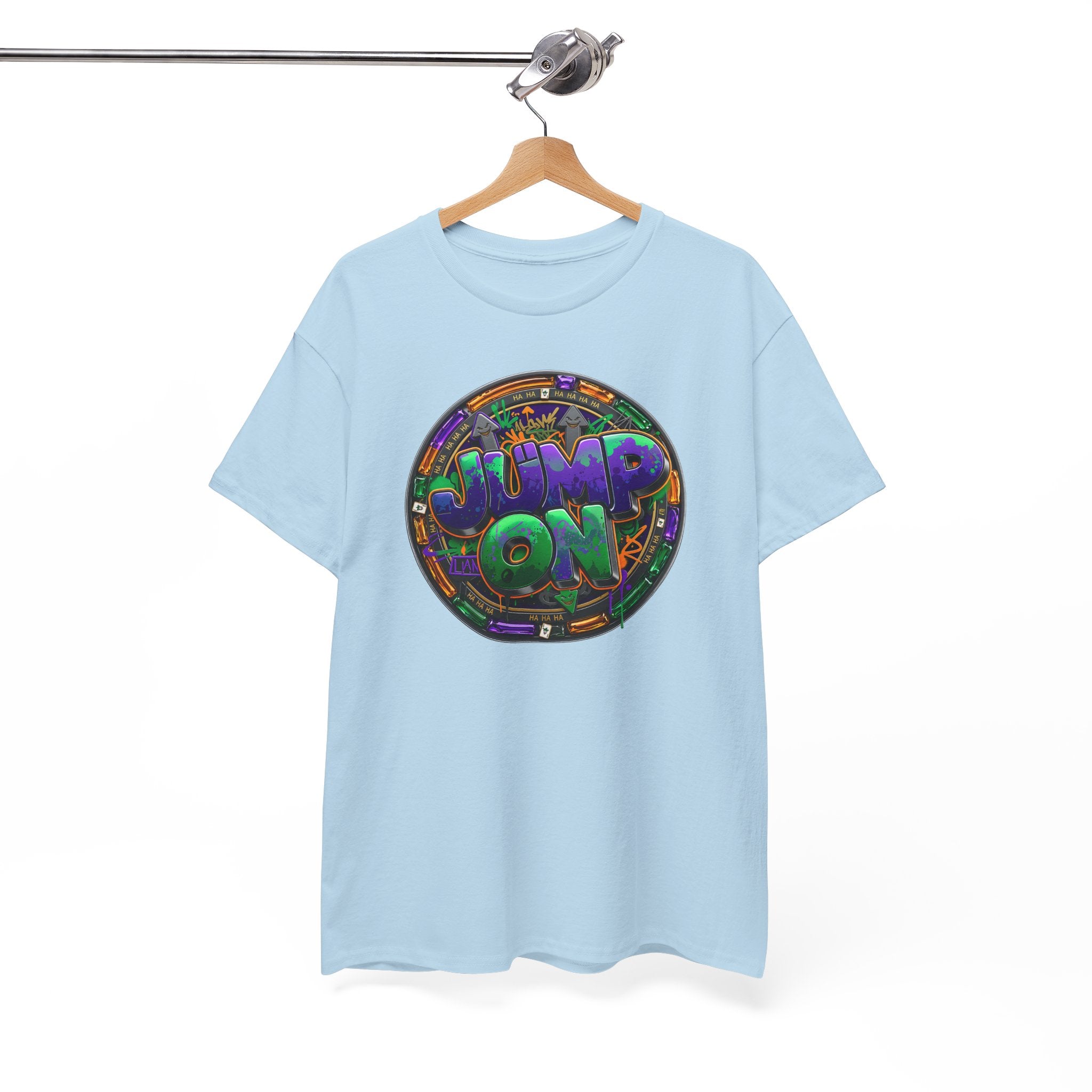 " Jump On" Circle Graphic Tee — Retro Neon Streetwear T-Shirt
