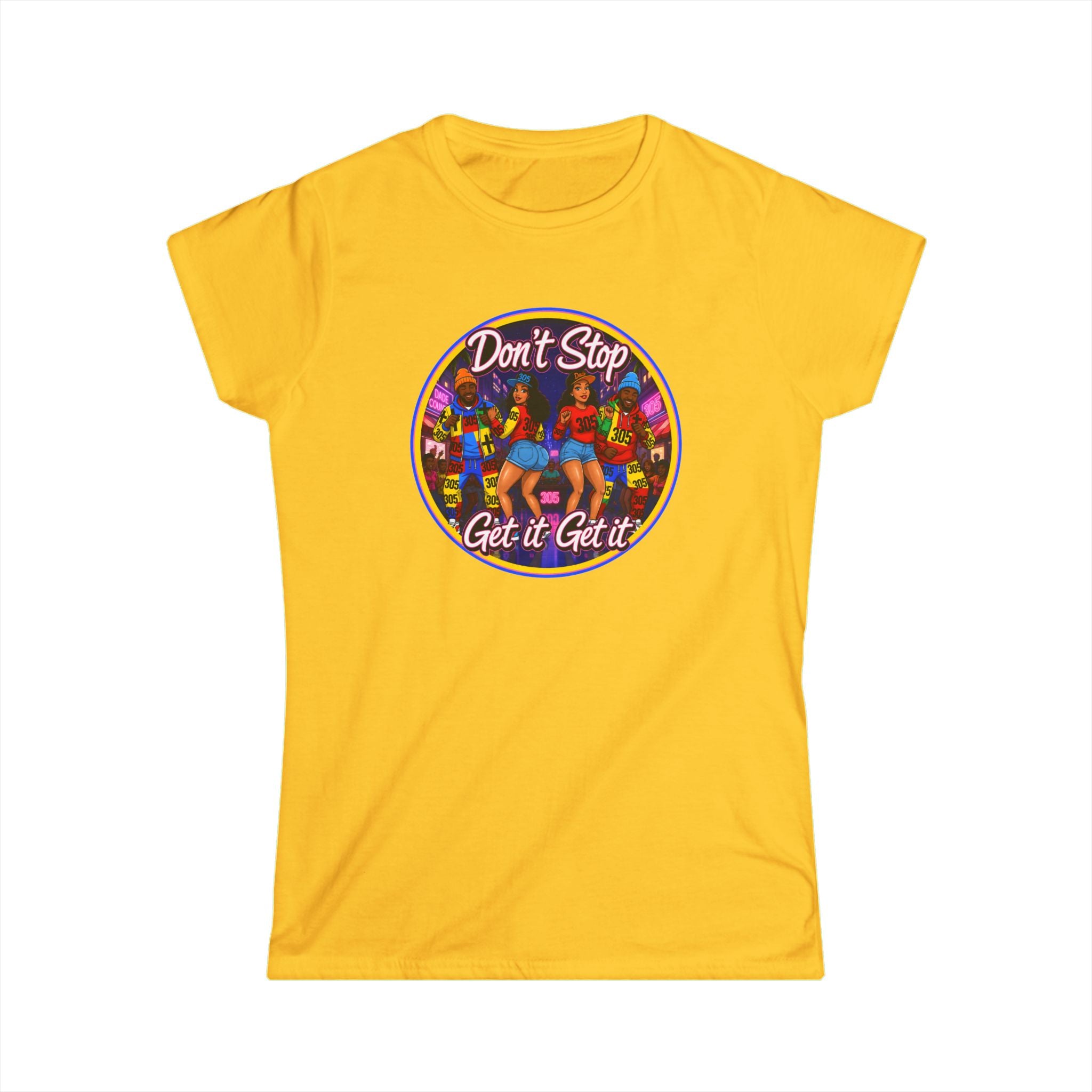 "Don’t Stop Get It Get It" Women’s Tee – Retro Dance Party Graphic Shirt