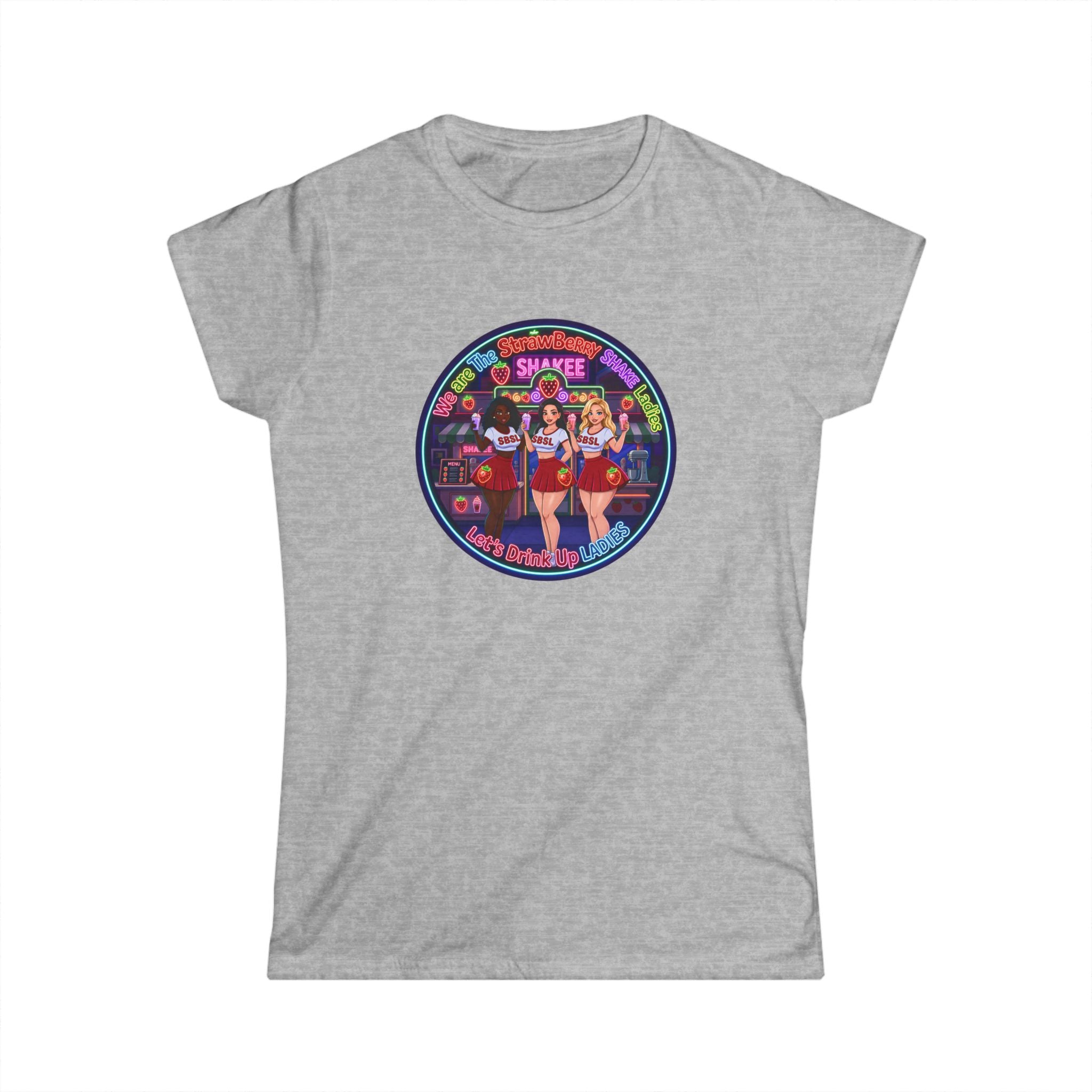 Women's Tee — Retro Pinup 'We Are The Strawberry Shake Ladies"' Band Graphic Tee