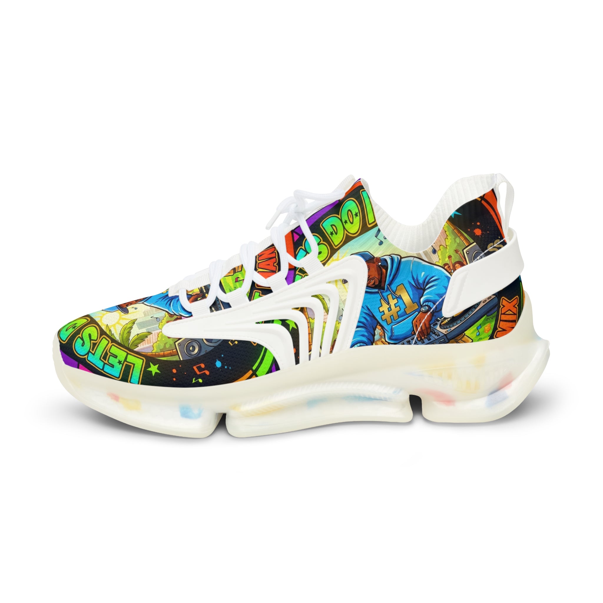Men's Graphic Mesh Sneakers — " Lets Do It DJ" Colorful Retro DJ Street Style