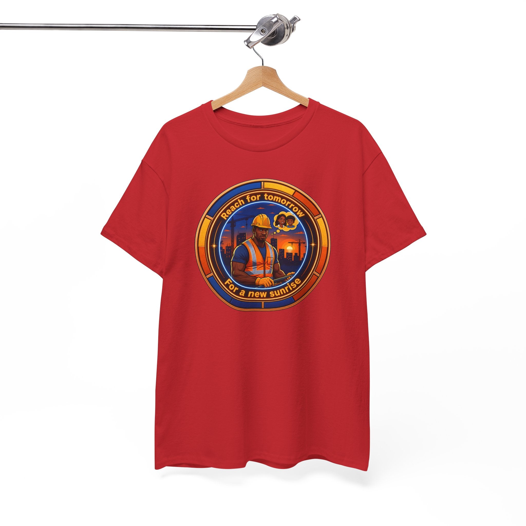 Construction Worker Sunset Tee — “Reach for Tomorrow ” Safety Crew T-Shirt