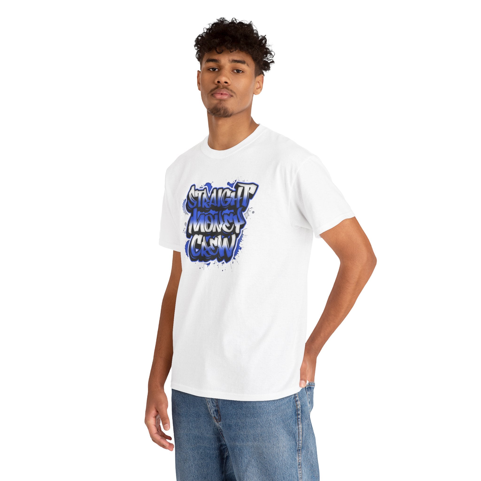 T-Shirt — "Stackin' Money Crew" Blue Graffiti Graphic Tee