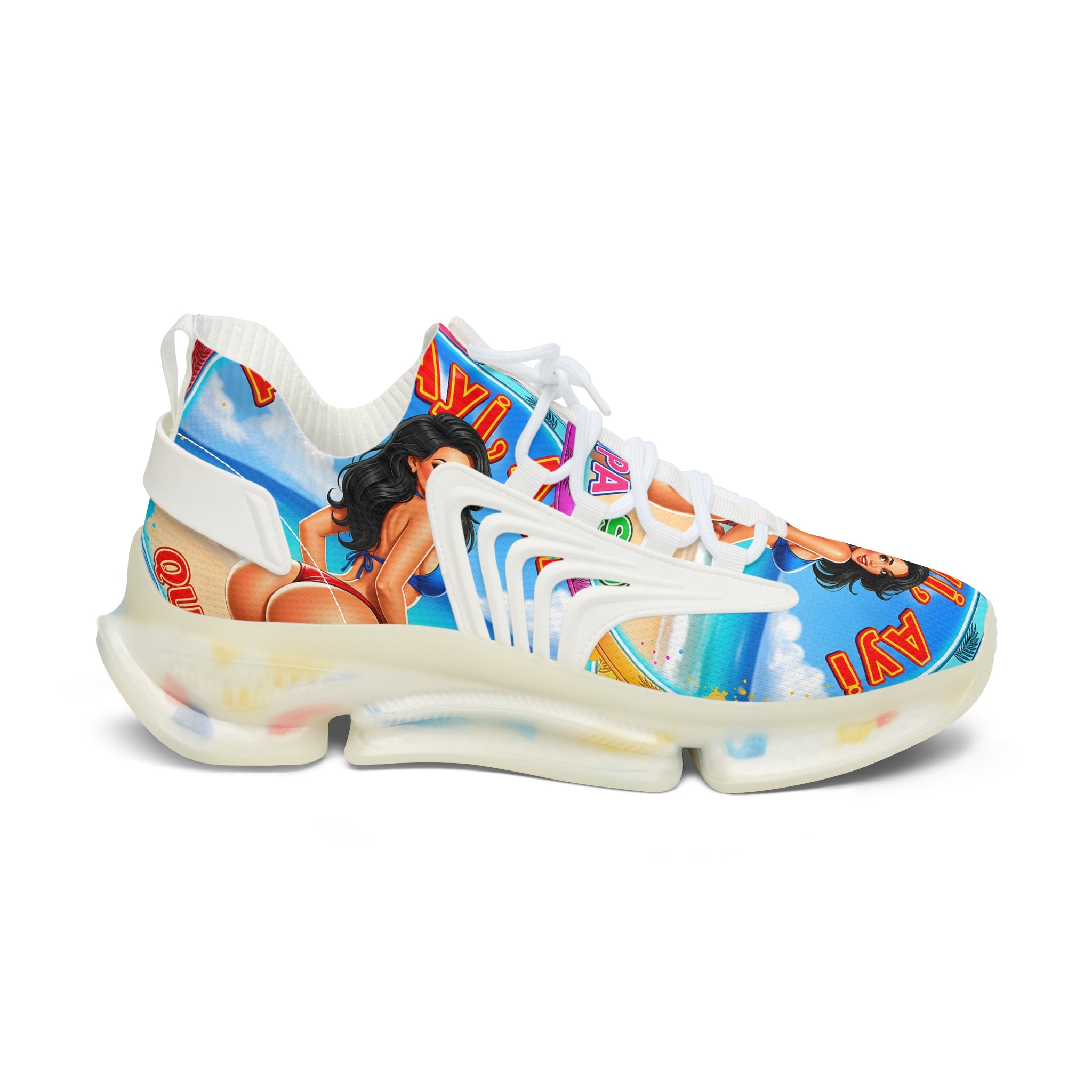 Women's Mesh Sneakers —"Ayi Ayi Ayi Que Guapa Soy "Tropical Pinup Beach Graphic Trainers