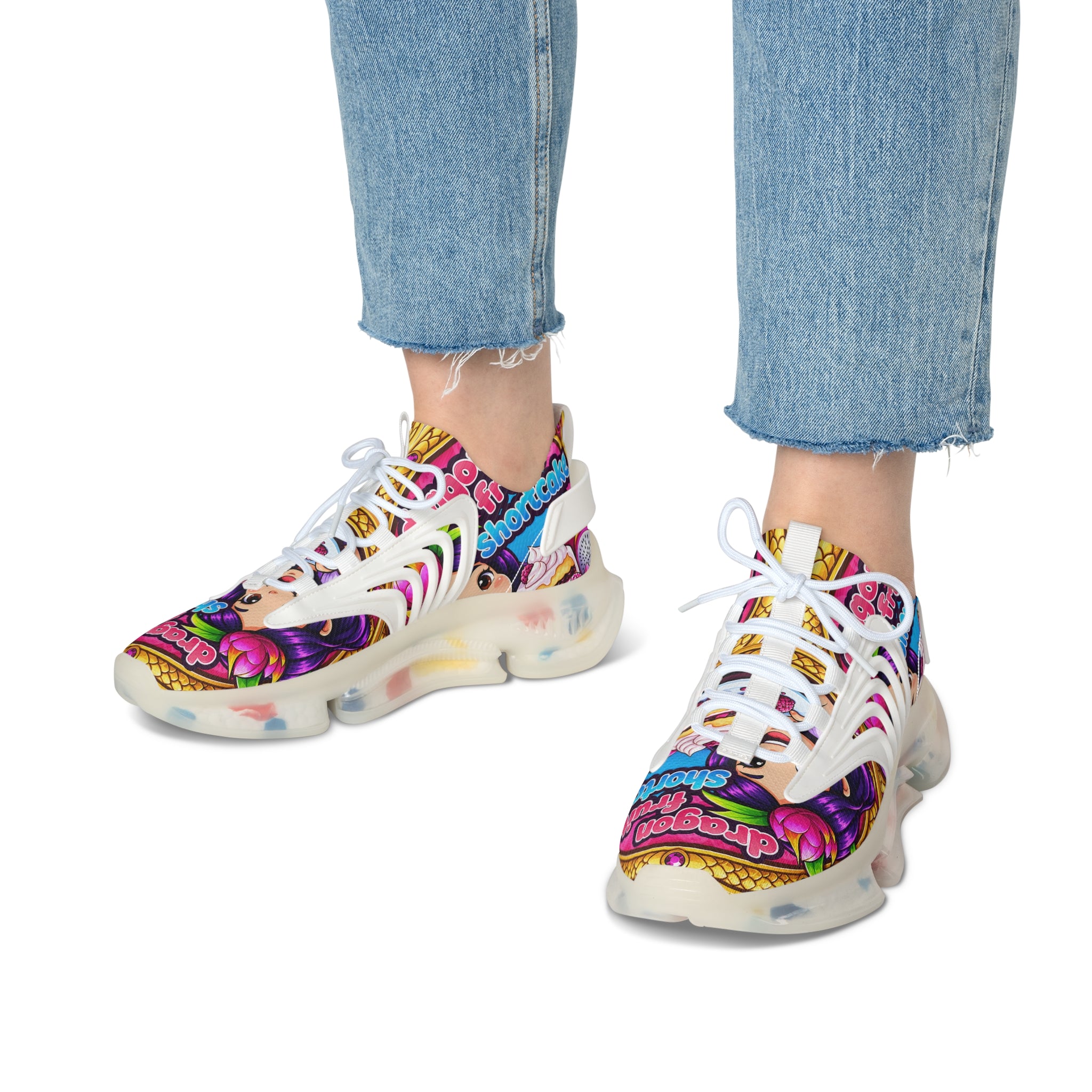 "Dragon Fruit Shortcake" Graphic Women's Mesh Sneakers — Colorful Cartoon Athletic Shoes