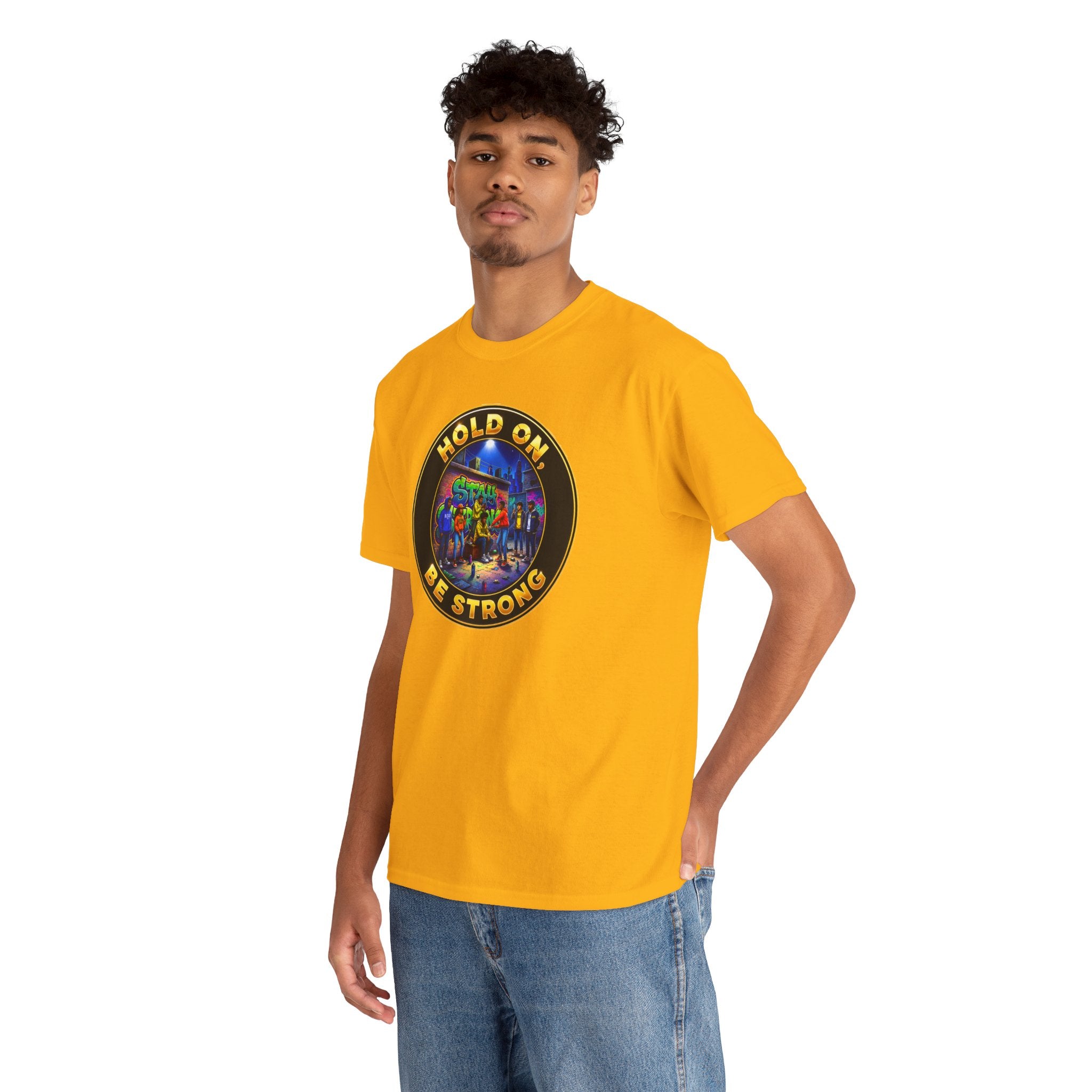 T-Shirt — 'Hold On Be Strong' Inspirational Retro Circle Graphic Tee