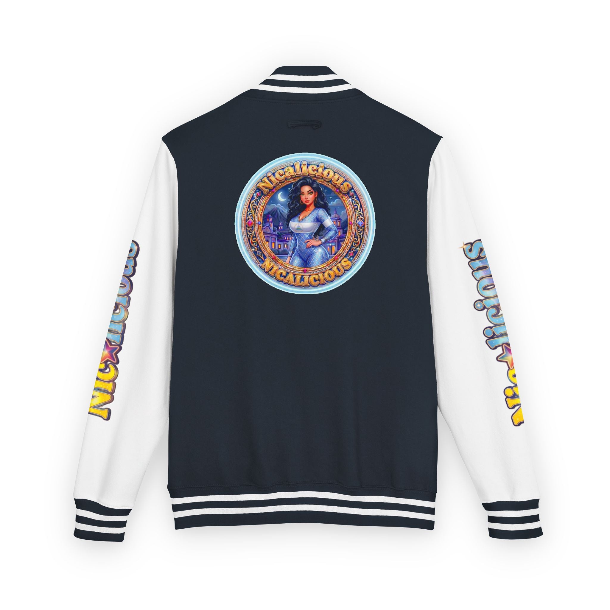 Letterman Jacket — 'Nicalicious' Graphic Varsity Jacket with Retro Badge