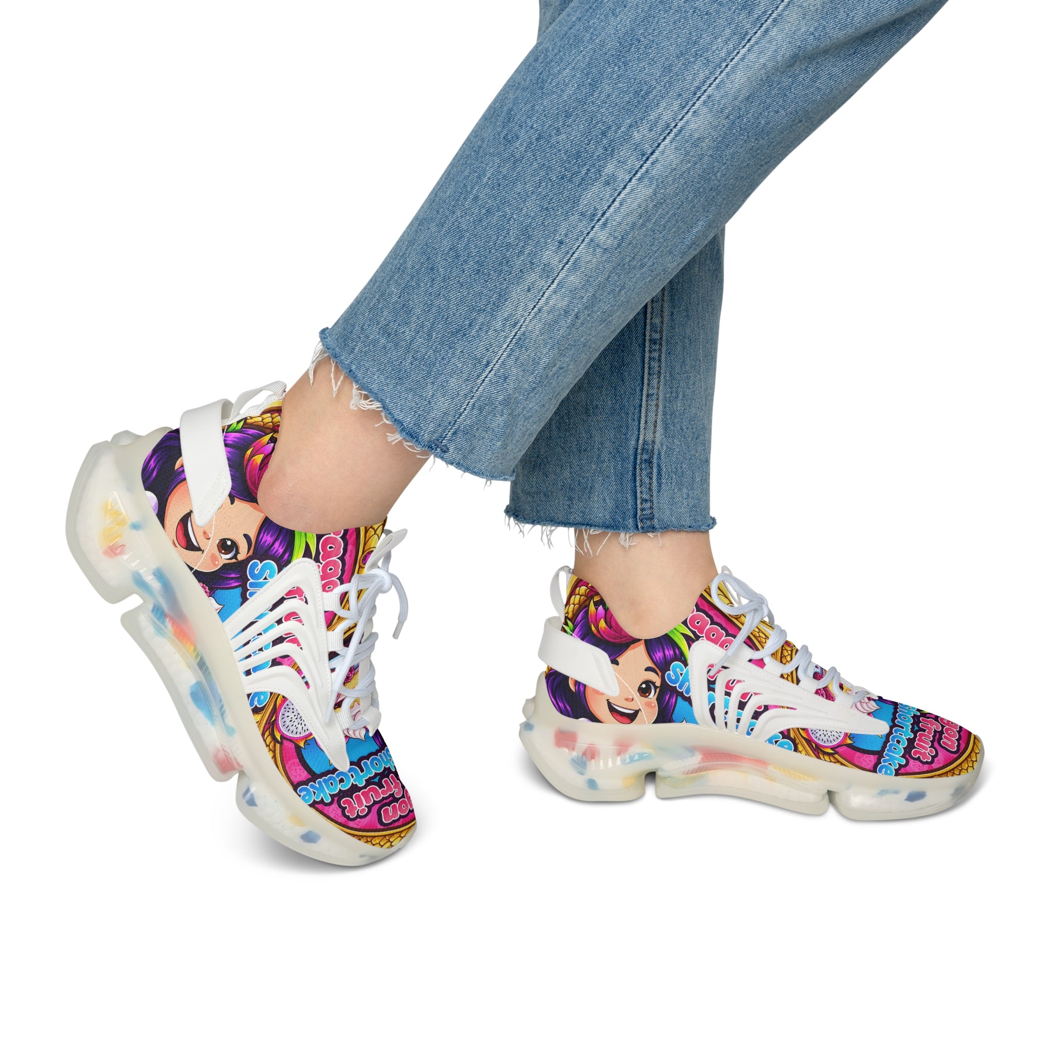 "Dragon Fruit Shortcake" Graphic Women's Mesh Sneakers — Colorful Cartoon Athletic Shoes