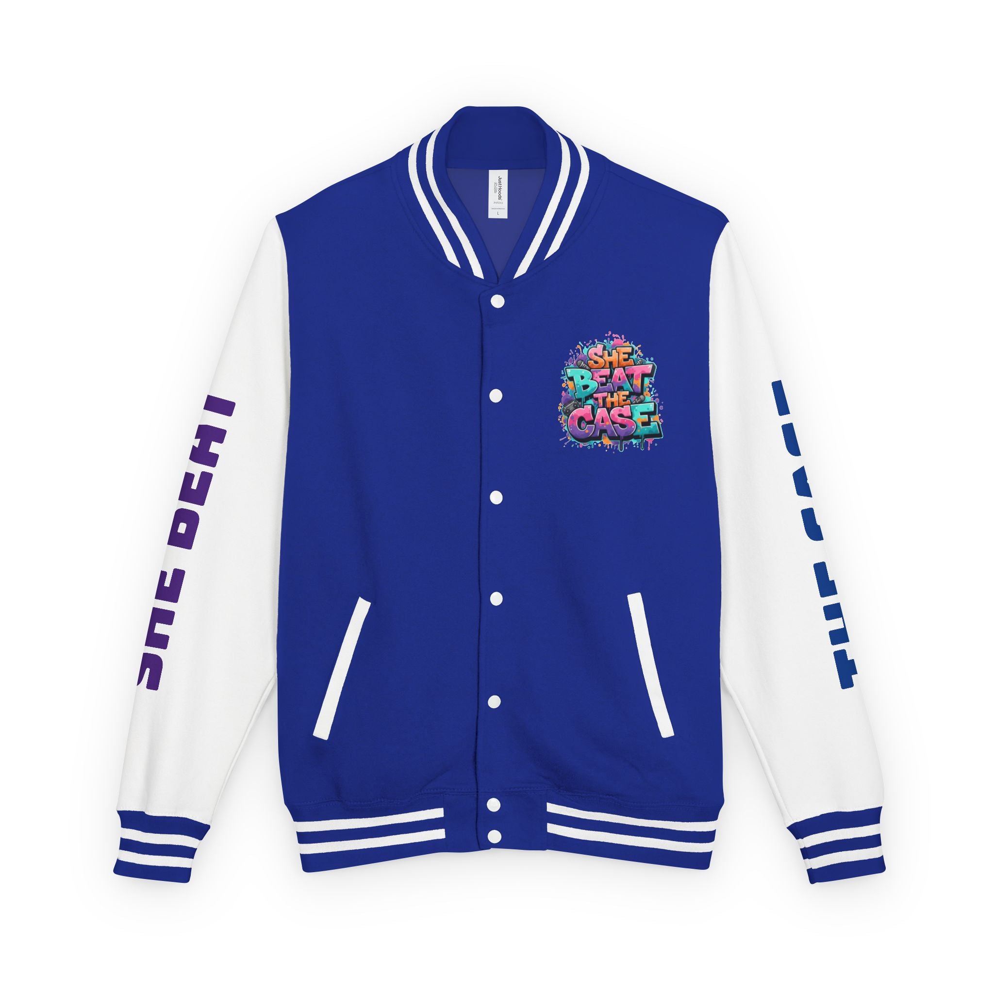 Letterman Jacket — “She Beat the Case” Colorful Graffiti Backprint