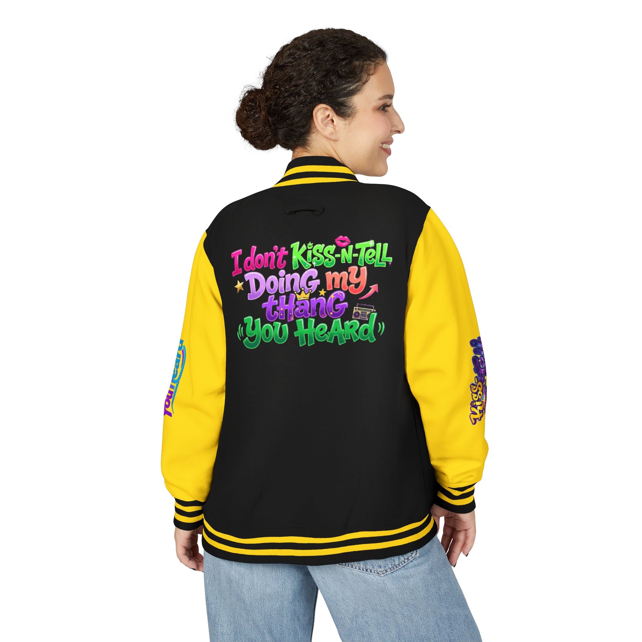 Letterman Jacket — "I Don't Kiss-N-Tell, Doing My Thang You Heard" Colorful Streetwear