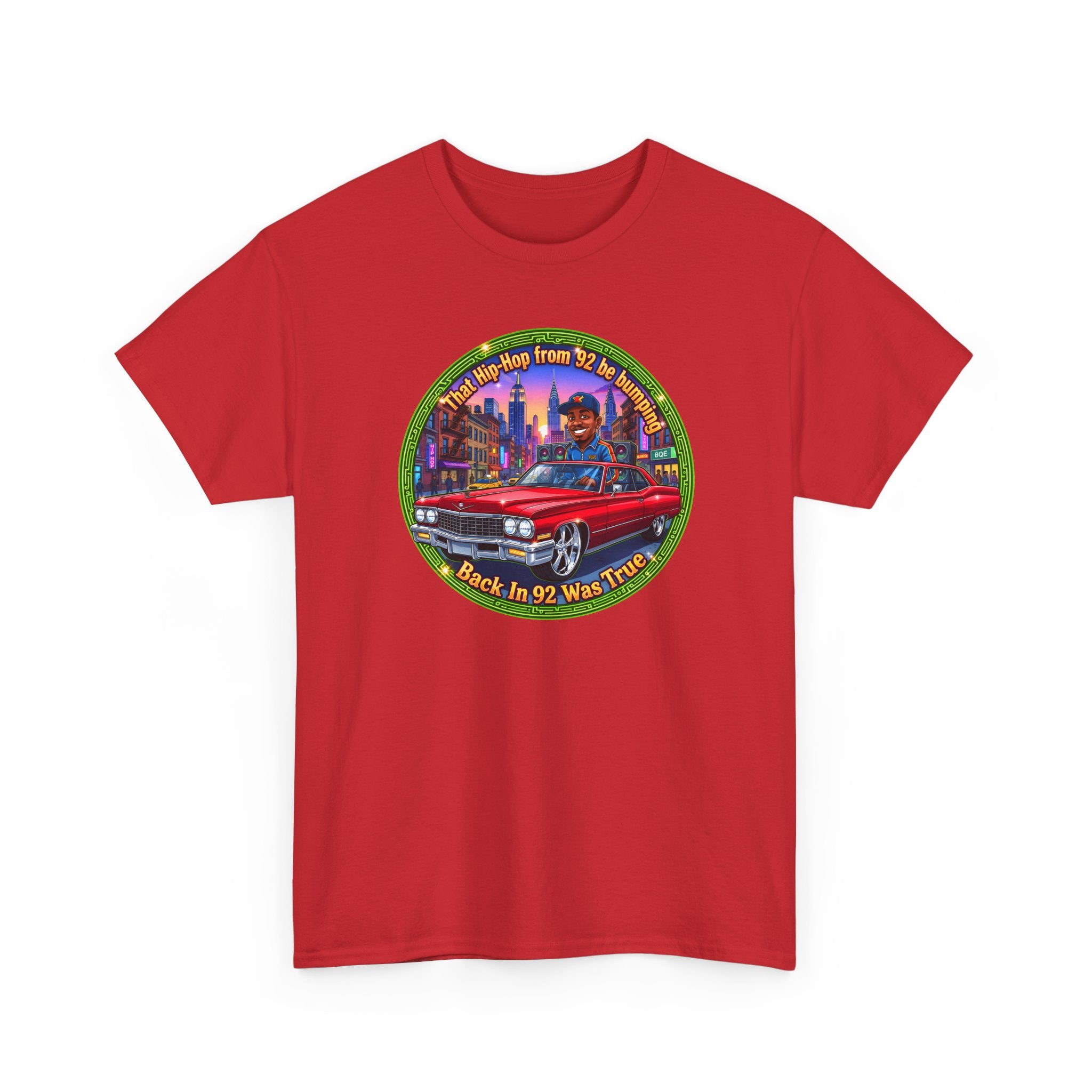 Vintage Red Convertible T-Shirt – “That Hip-hop From 92 Be Bumping" Retro City Cruise Tee