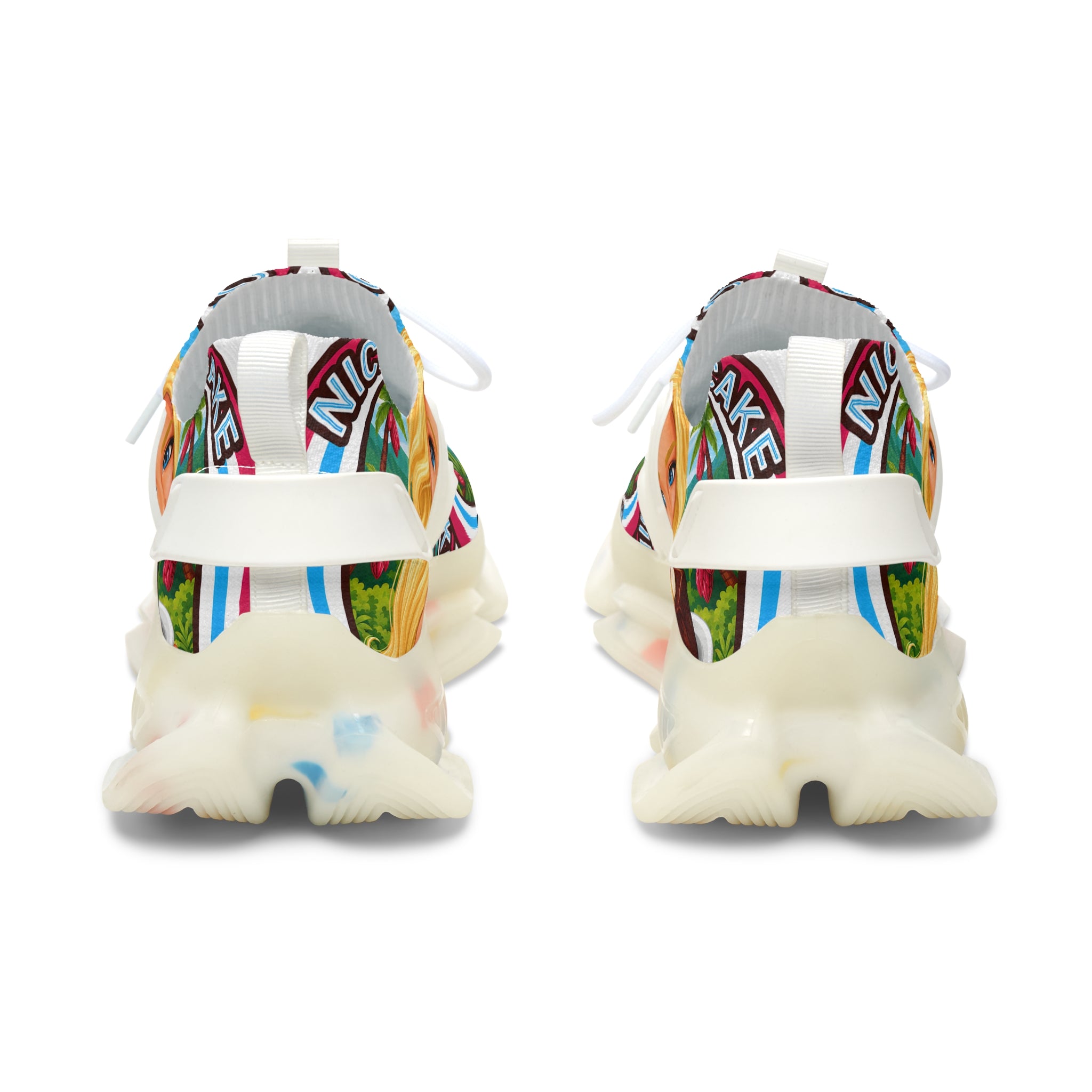 Women's Mesh Sneakers —"  Nicaragua Cacao Shortcake "Colorful Retro Barbie-Inspired Graphic Trainers