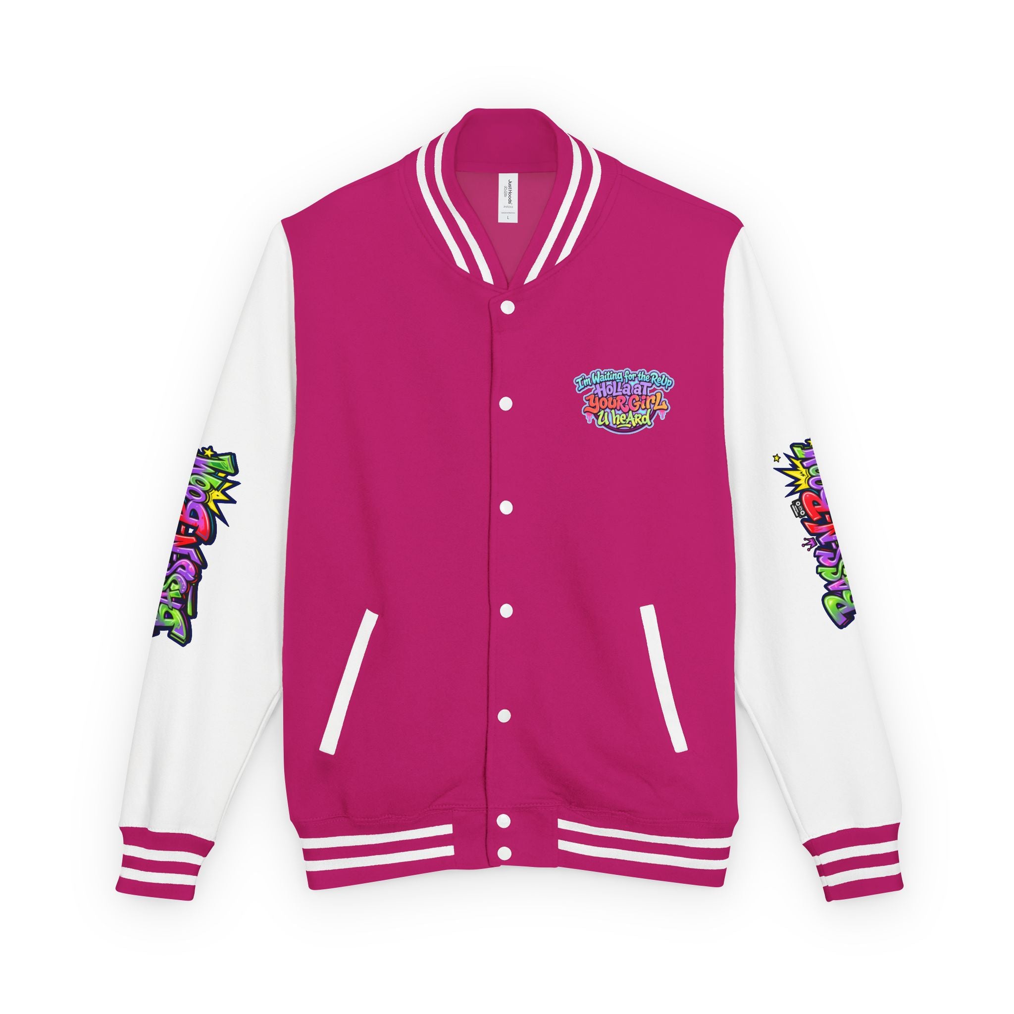 Letterman Jacket — "I'm Waiting For The Reup" Colorful Retro Hip‑Hop Varsity